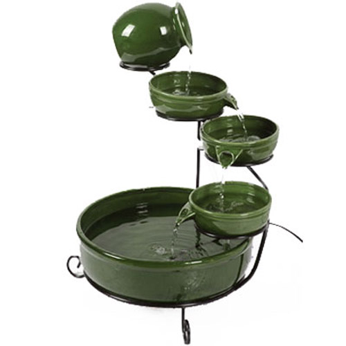 Solar Power Cascading Water Feature - Works Day/Night - Green