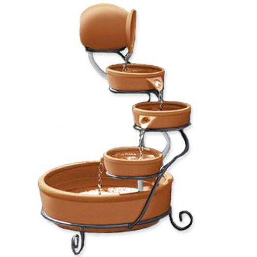 Solar Power Cascading Day/Night Water Feature - Terracotta