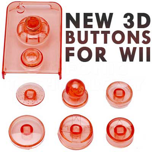 3D Crystal Buttons for Nintendo Wii Remote Nunchuk - Red