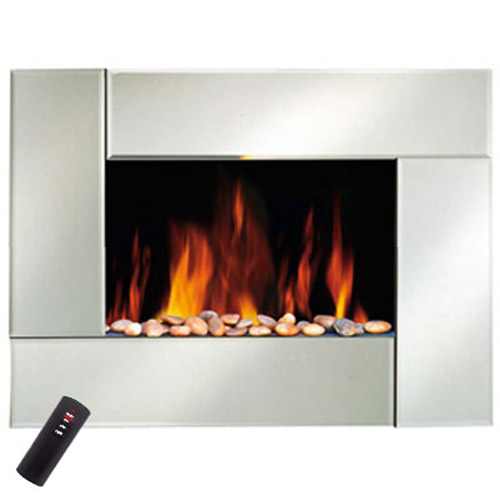 Wall Mounted Mirror Finish Glass Fire Place - With Remote!
