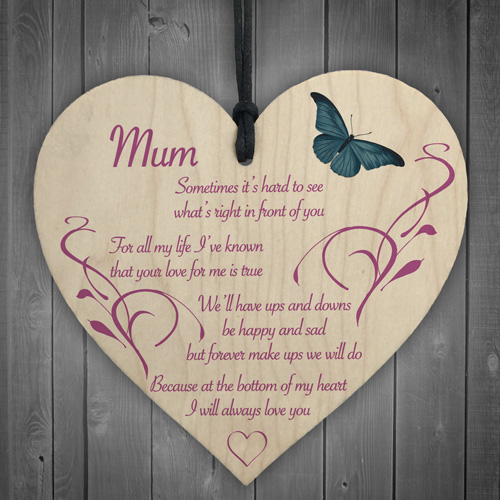 Mum I Will Always Love You Wooden Hanging Heart Mothers Day Present Plaque Gift | eBay
