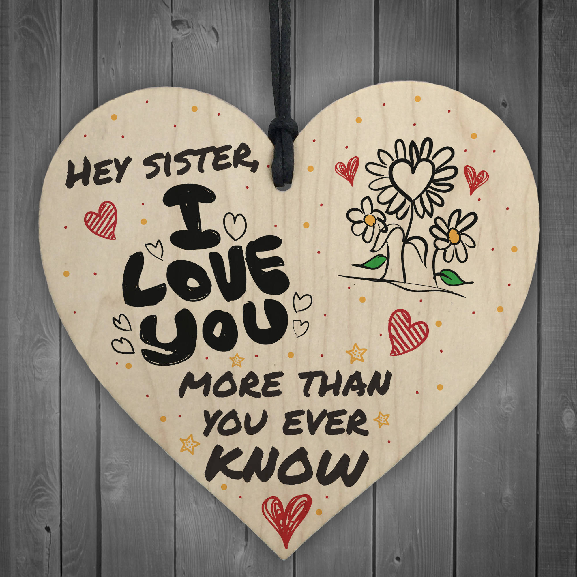 MY SISTER I Love You Big Little Sis Wooden Heart Plaque Love Sign
