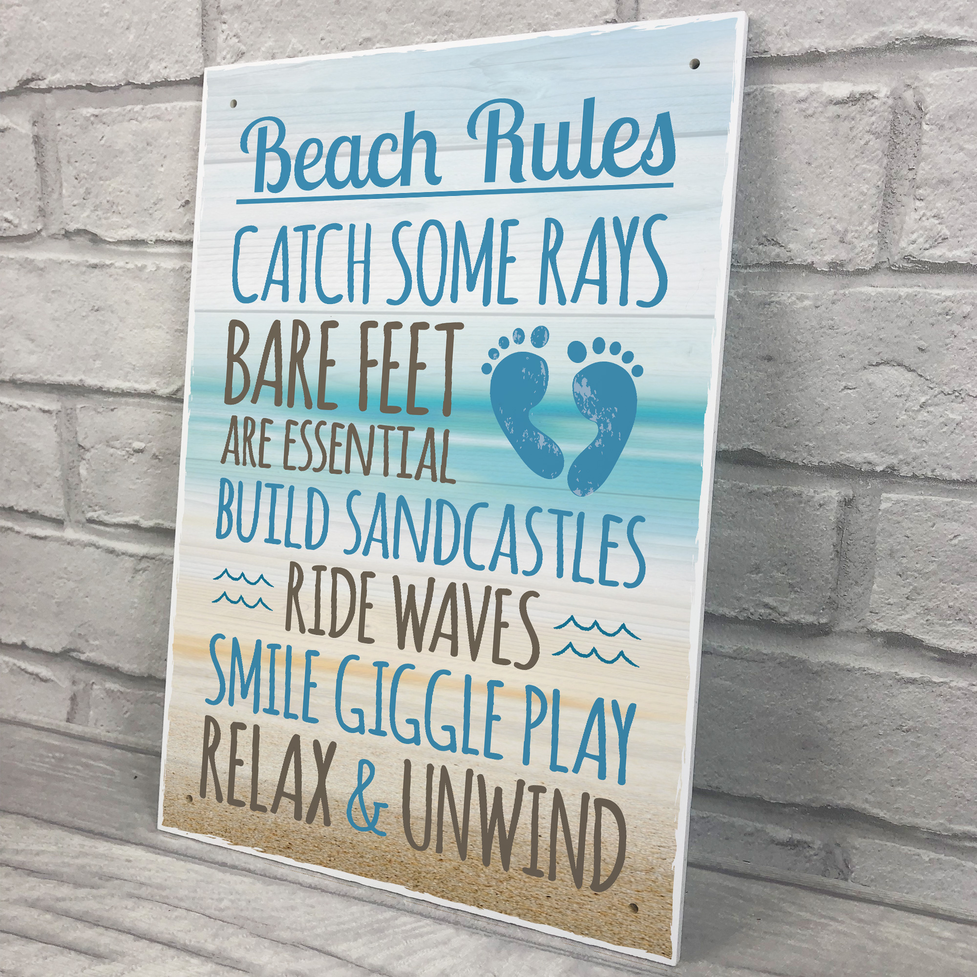 Beach Rules Seaside Nautical Bathroom Chic Hanging Wall Door Sign