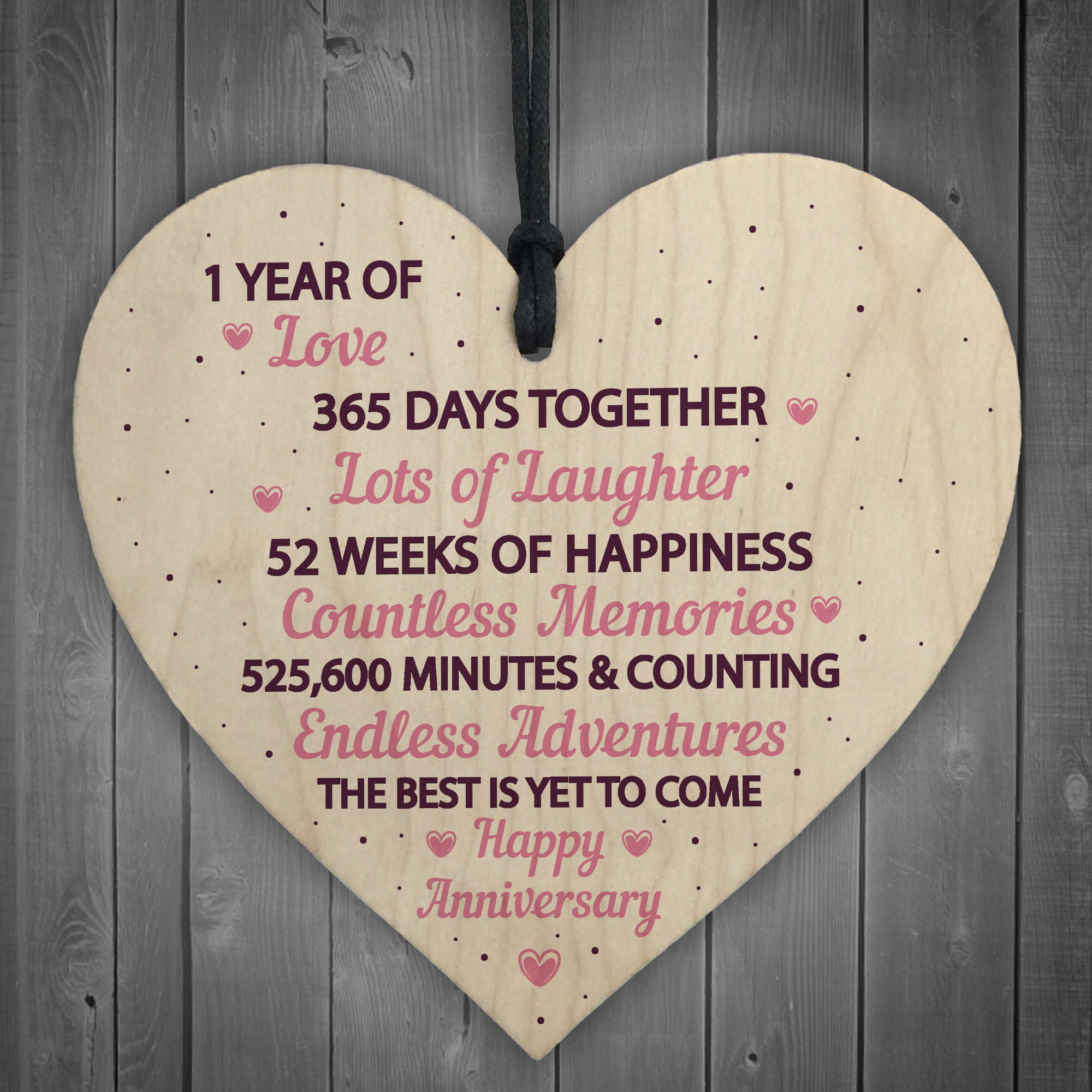 1st Wedding Anniversary Gift Wood Heart 