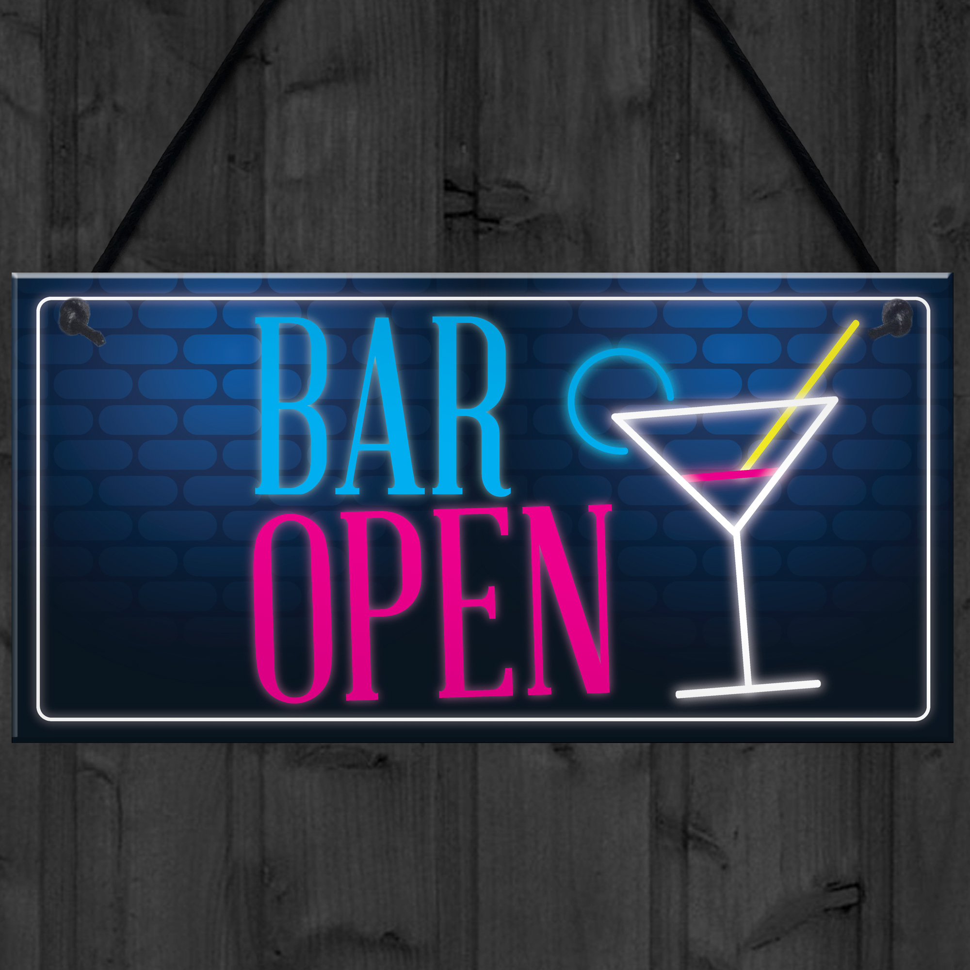 Bar Open Sign NEON EFFECT Home Bar Man Cave Pub Club Window Plaque