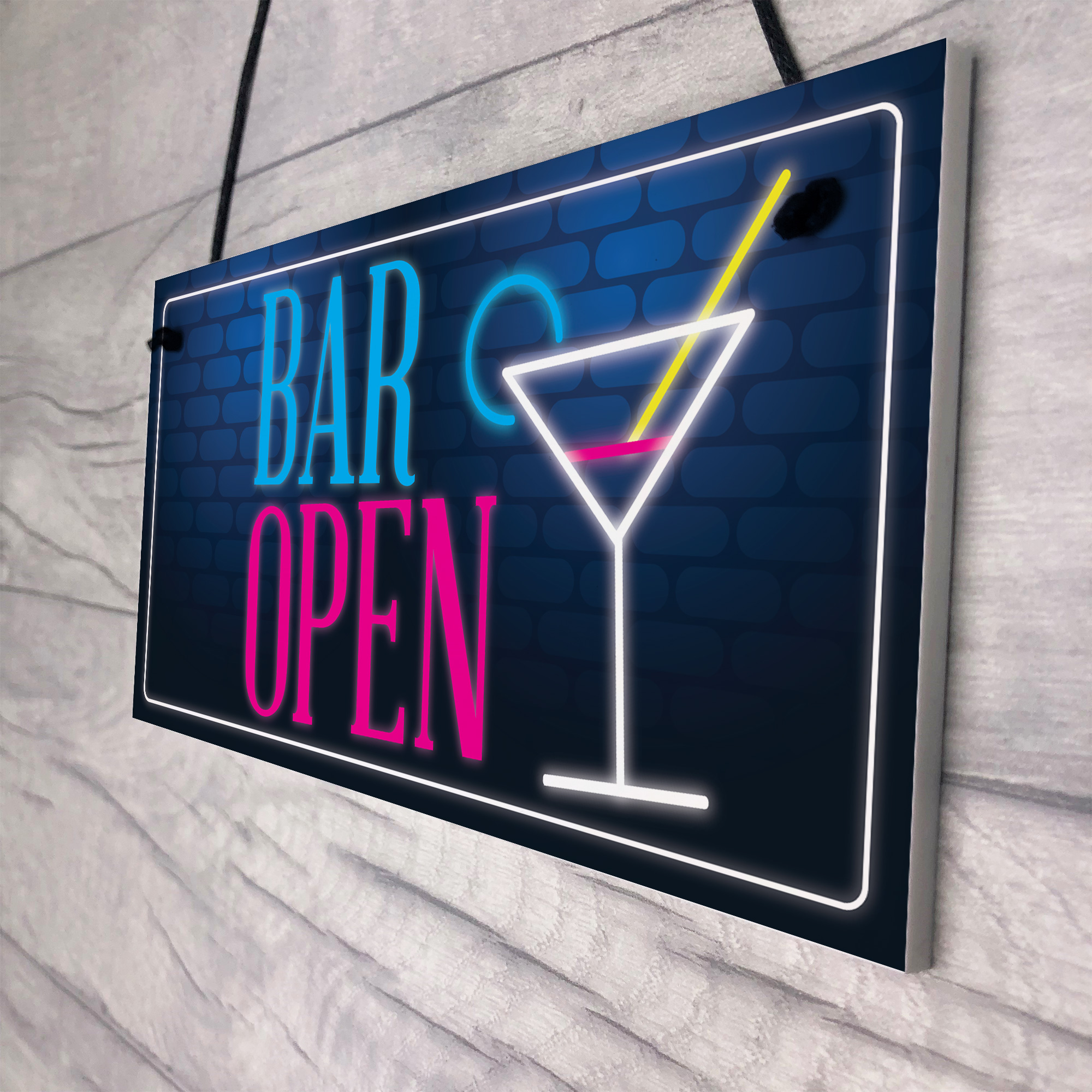 Bar Open Sign NEON EFFECT Home Bar Man Cave Pub Club Window Plaque
