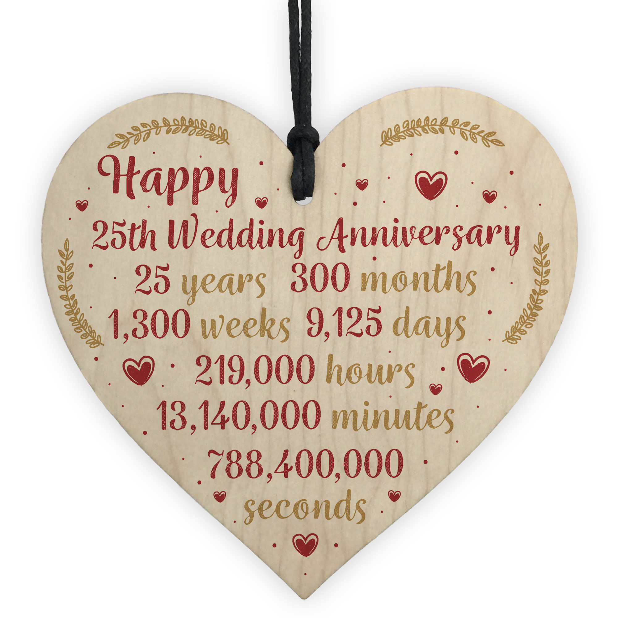 Happy 25th Wedding Anniversary Card Gift Heart Twenty Five ...