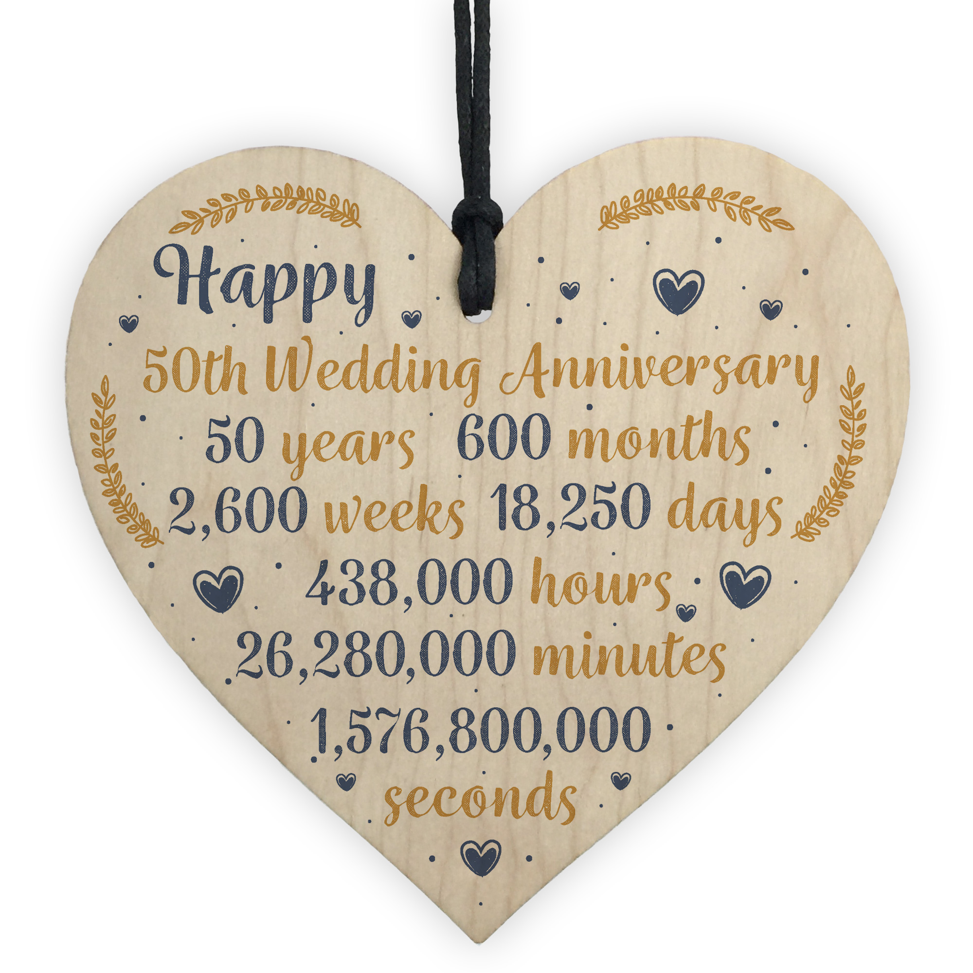 Happy 50th Wedding  Anniversary  Sign Gift Heart  Fifty Years 