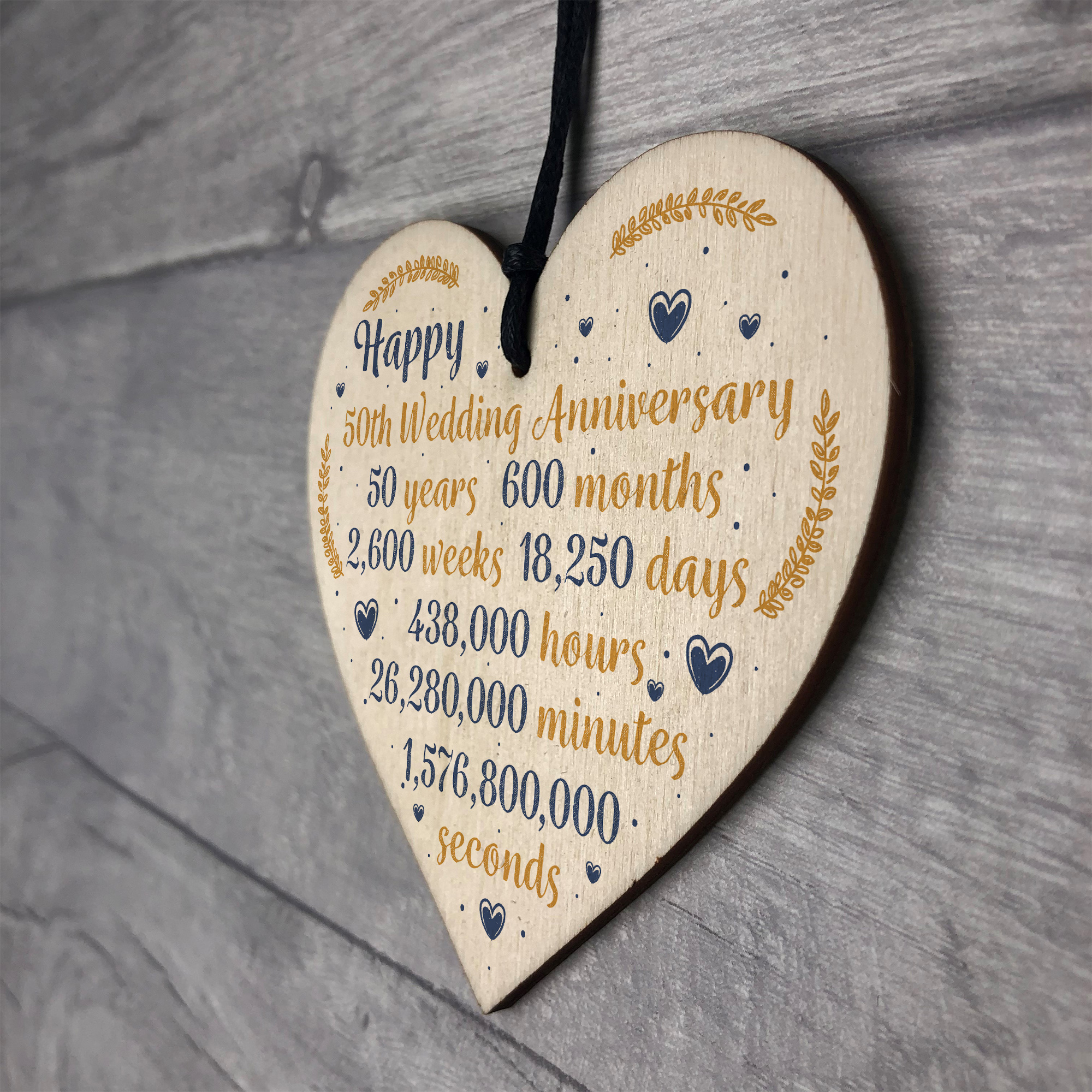 Happy 50th Wedding Anniversary Sign Gift Heart Fifty Years