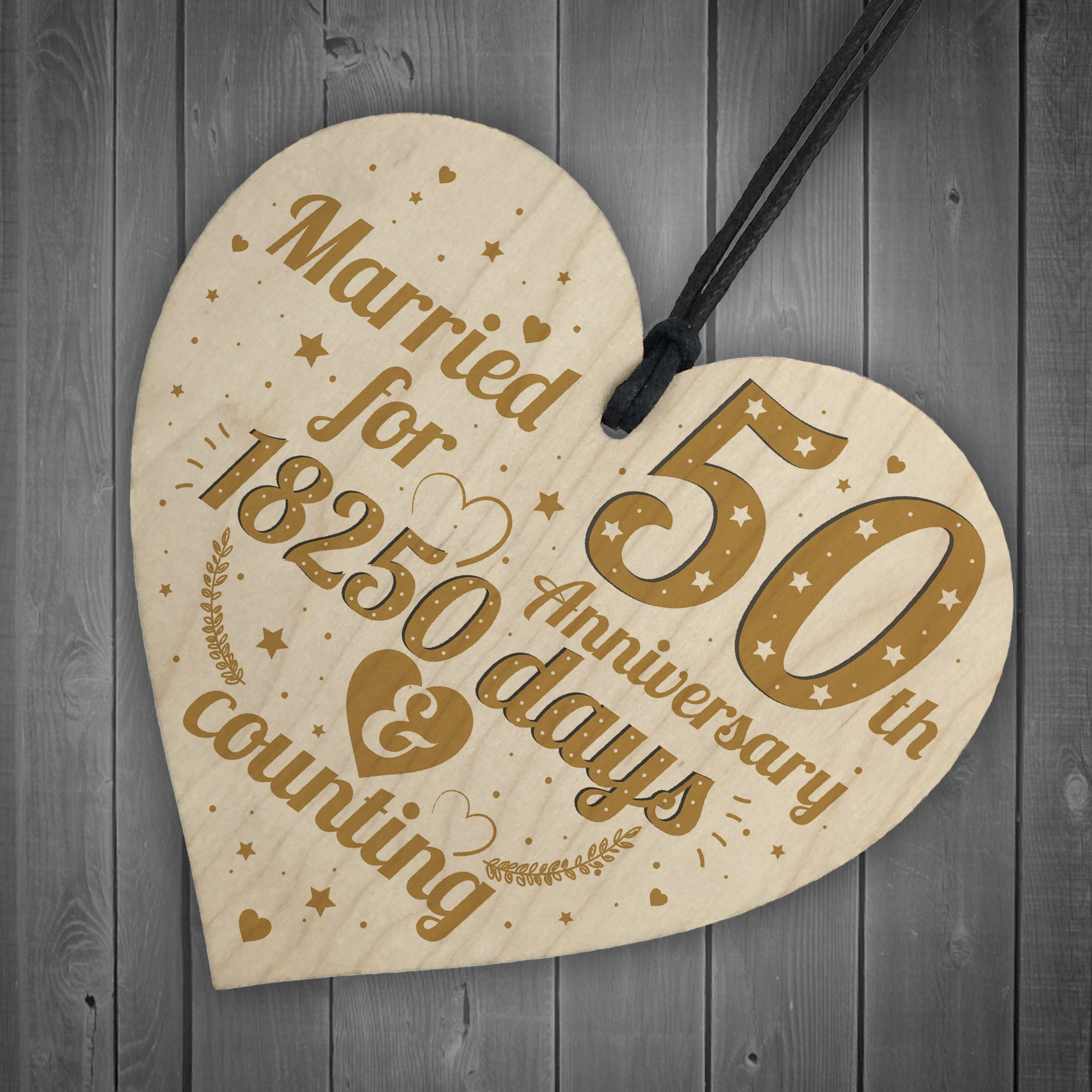 Wood Anniversary Gifts
 50th Wedding Anniversary Wood Heart Gift Gold Fifty Years