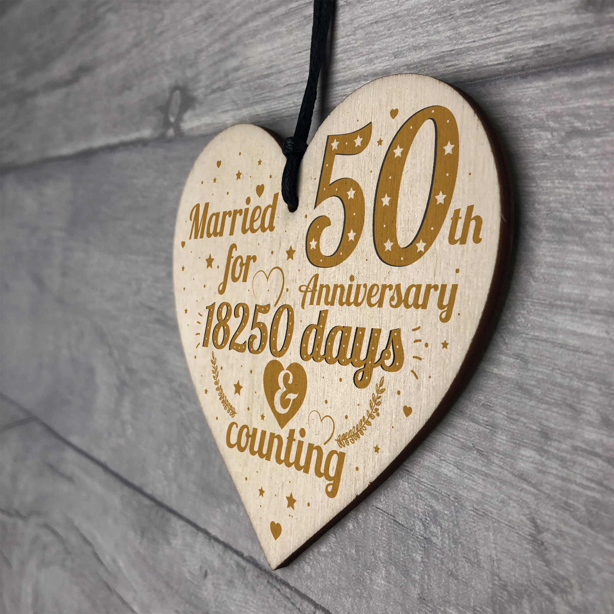 50th Wedding Anniversary Wood Heart Gift Gold Fifty Years ...