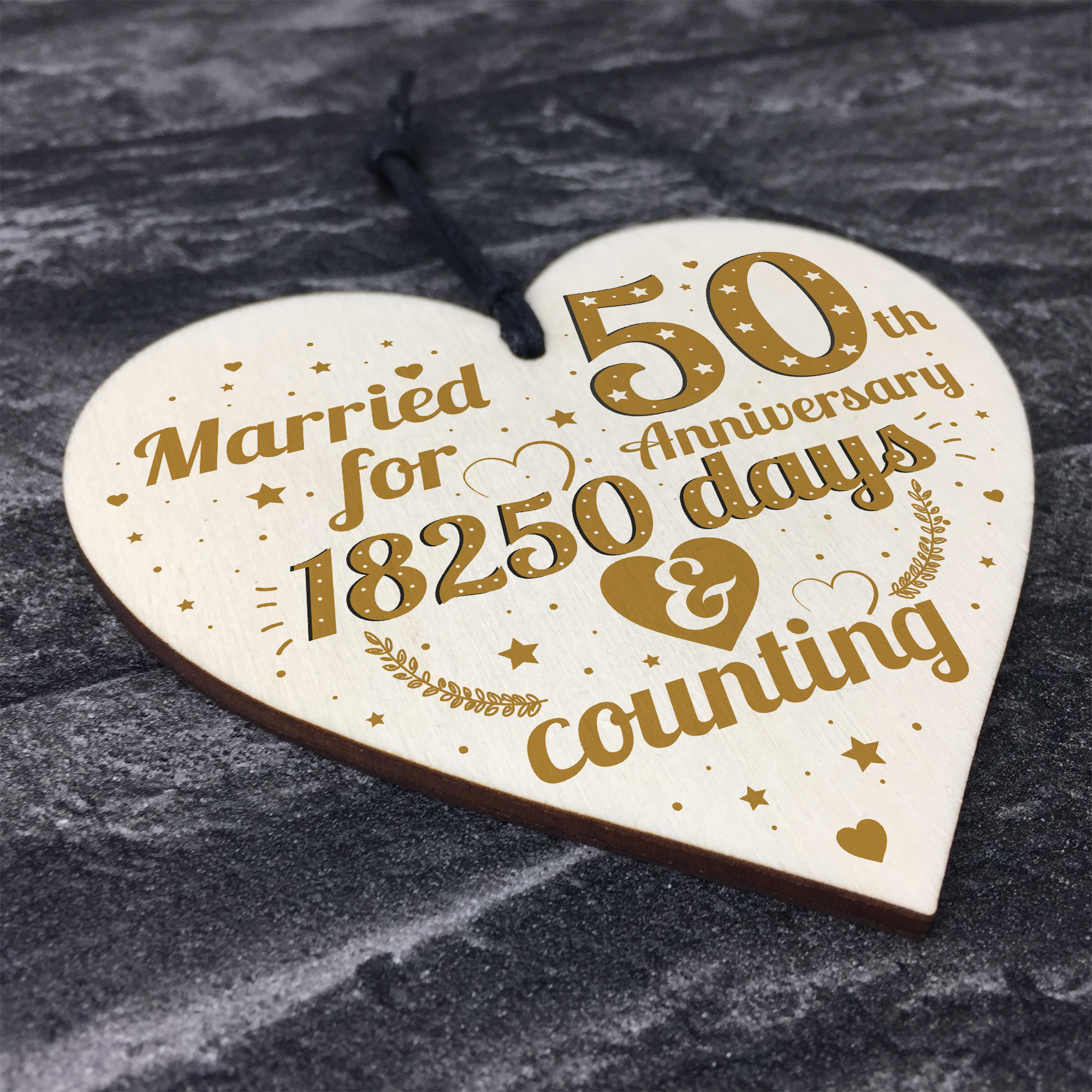 50th Wedding Anniversary Wood Heart Gift Gold Fifty Years Gift For