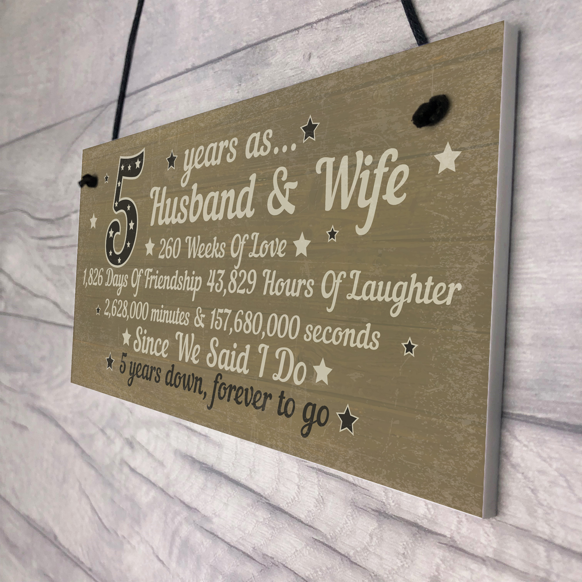5 Year Anniversary Gifts For Her
 5th Wood Anniversary Card Plaque Five Year Anniversary