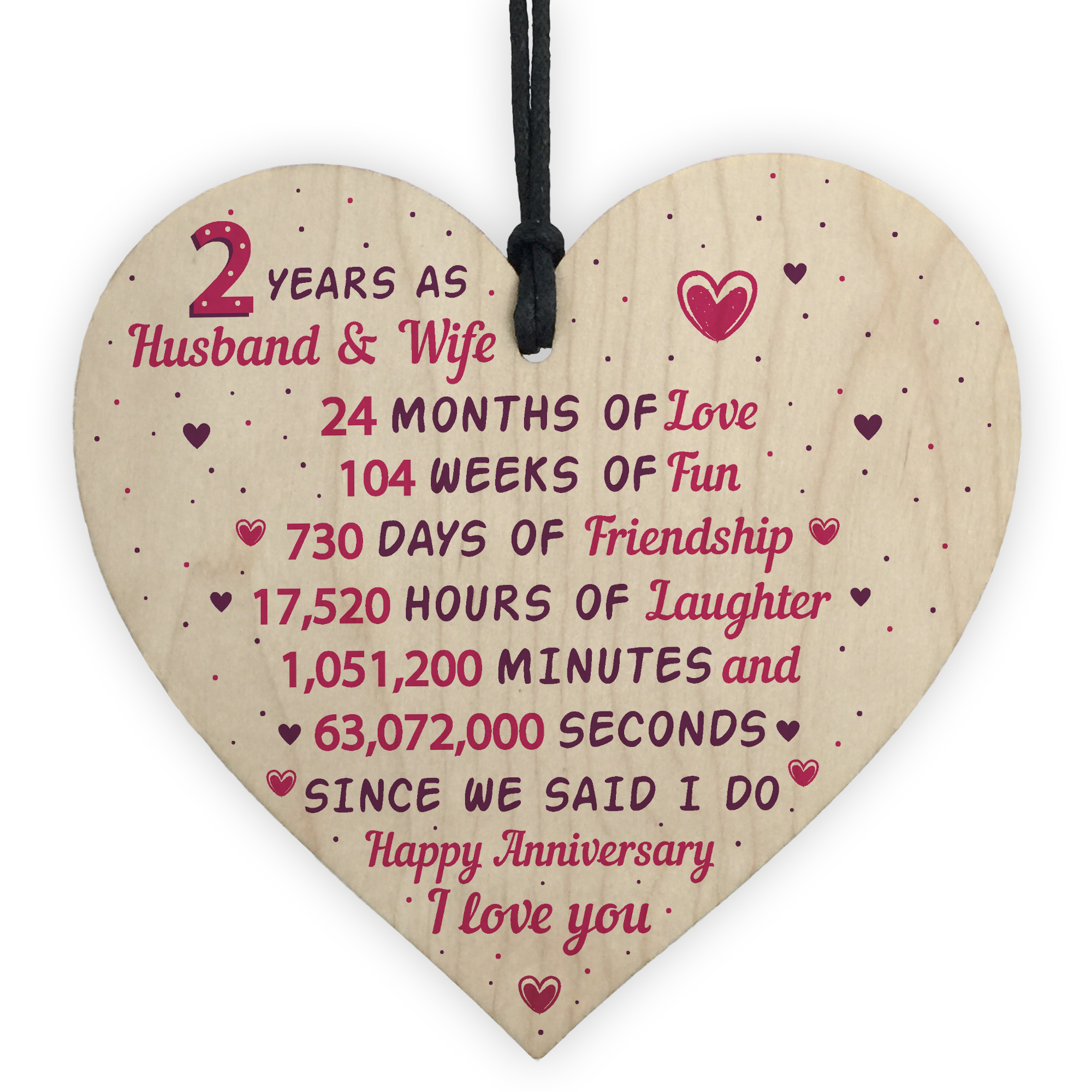  2nd Wedding Anniversary Gift Wooden Heart Cotton Second 