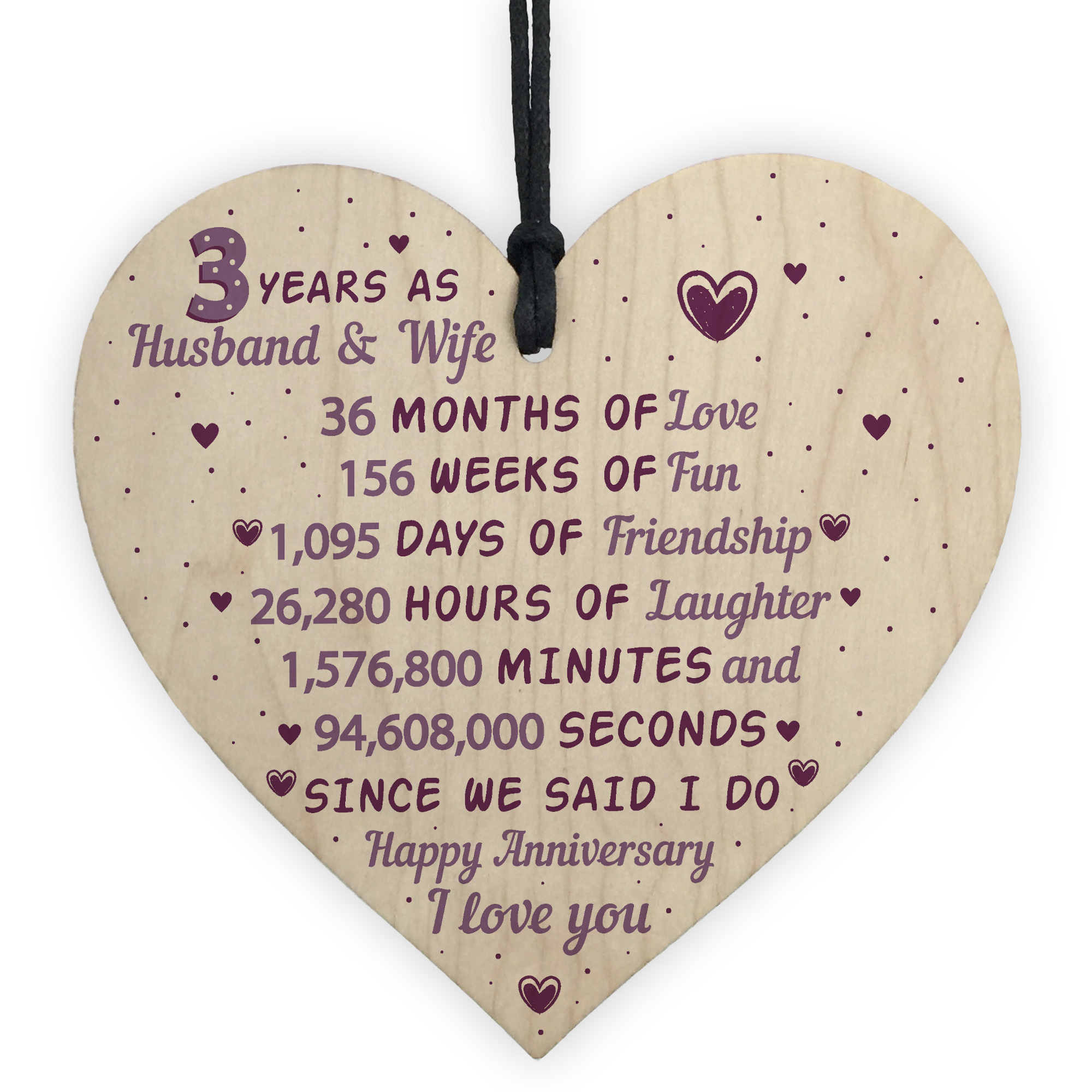  3rd  Wedding  Anniversary  Gift  Wooden Heart Leather Third  