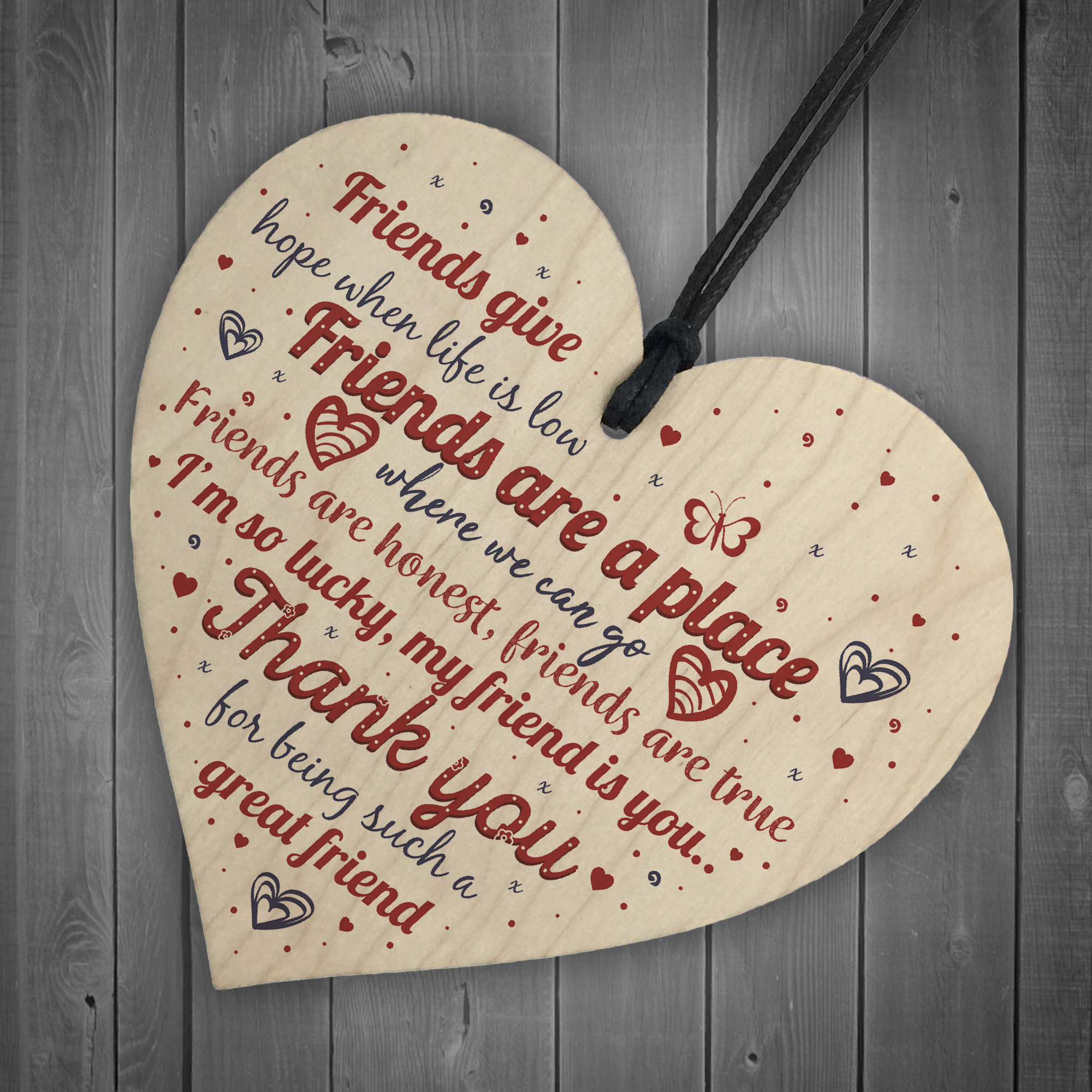Friendship Plaque Best Friend Gift Wood Heart Sign Thank You Birthday