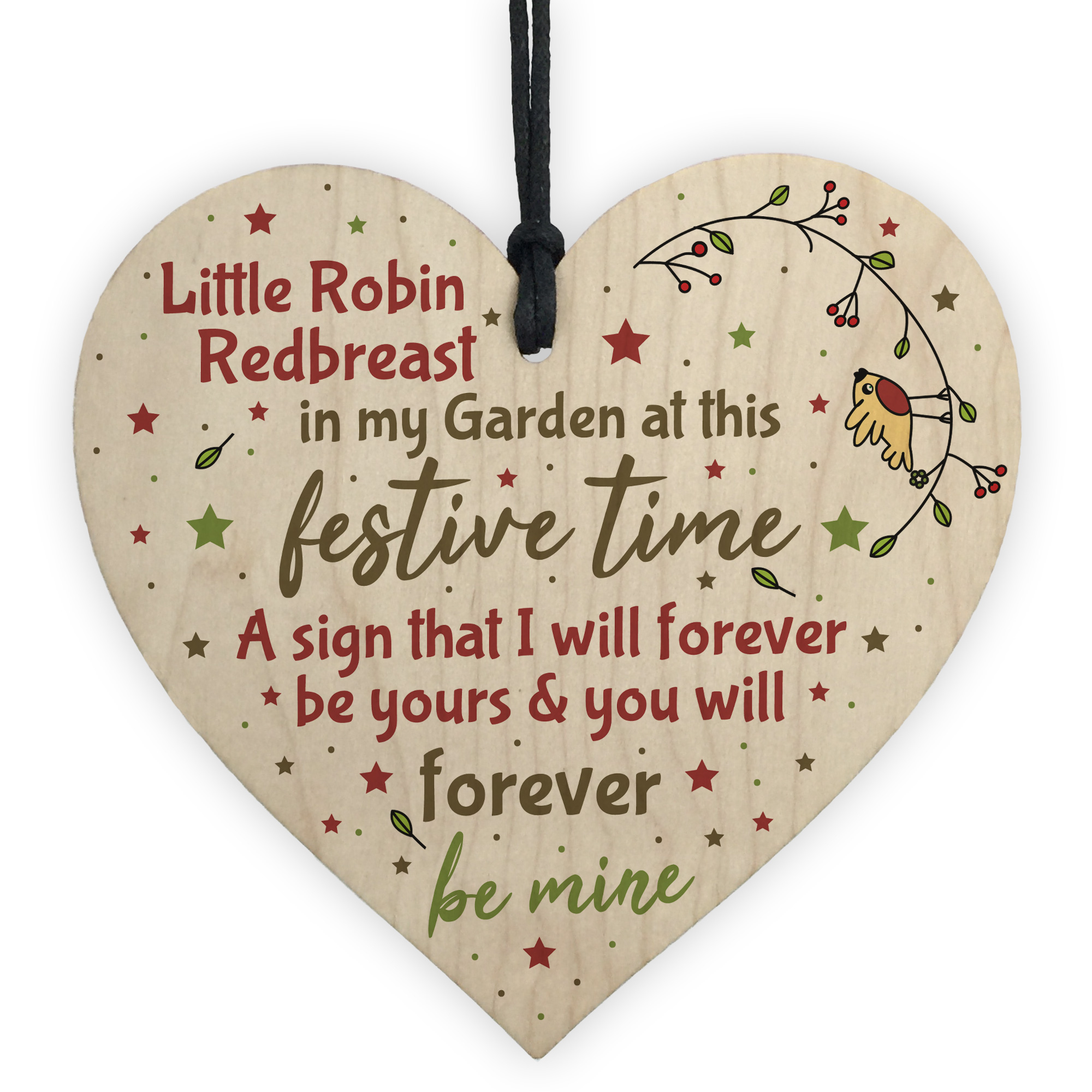 Robin Redbreast Christmas Tree Decoration Mum Dad Nan Memorial Heart Plaque...