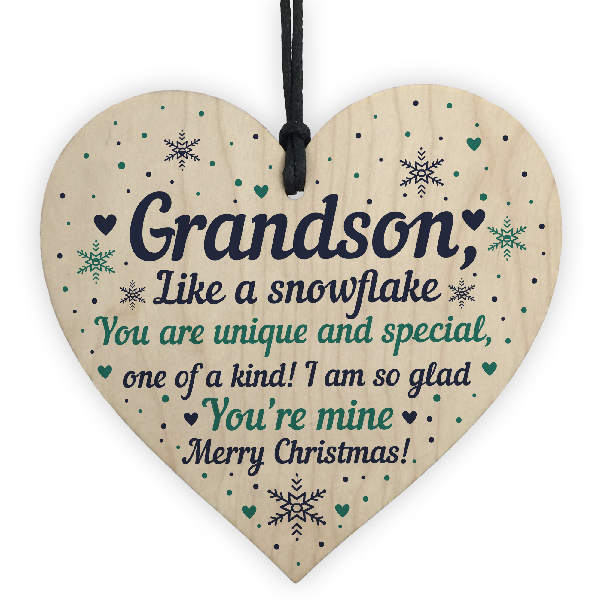 Grandson Christmas Ornament Bauble Wooden Heart Keepsake Gift From