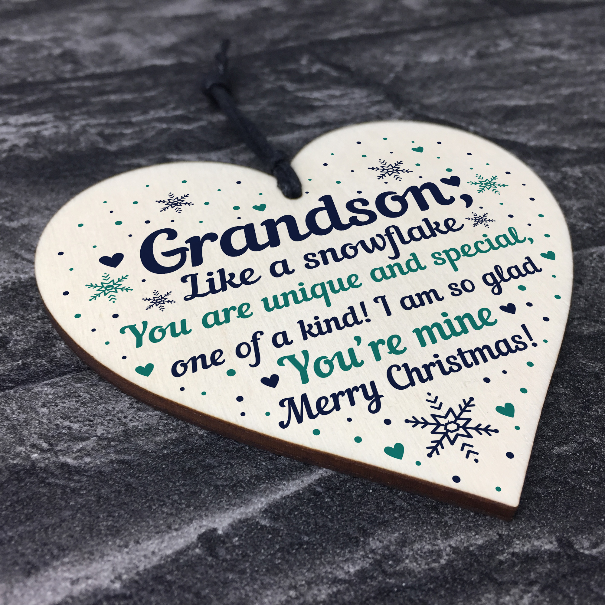Grandson Christmas Ornament Bauble Wooden Heart Keepsake Gift From