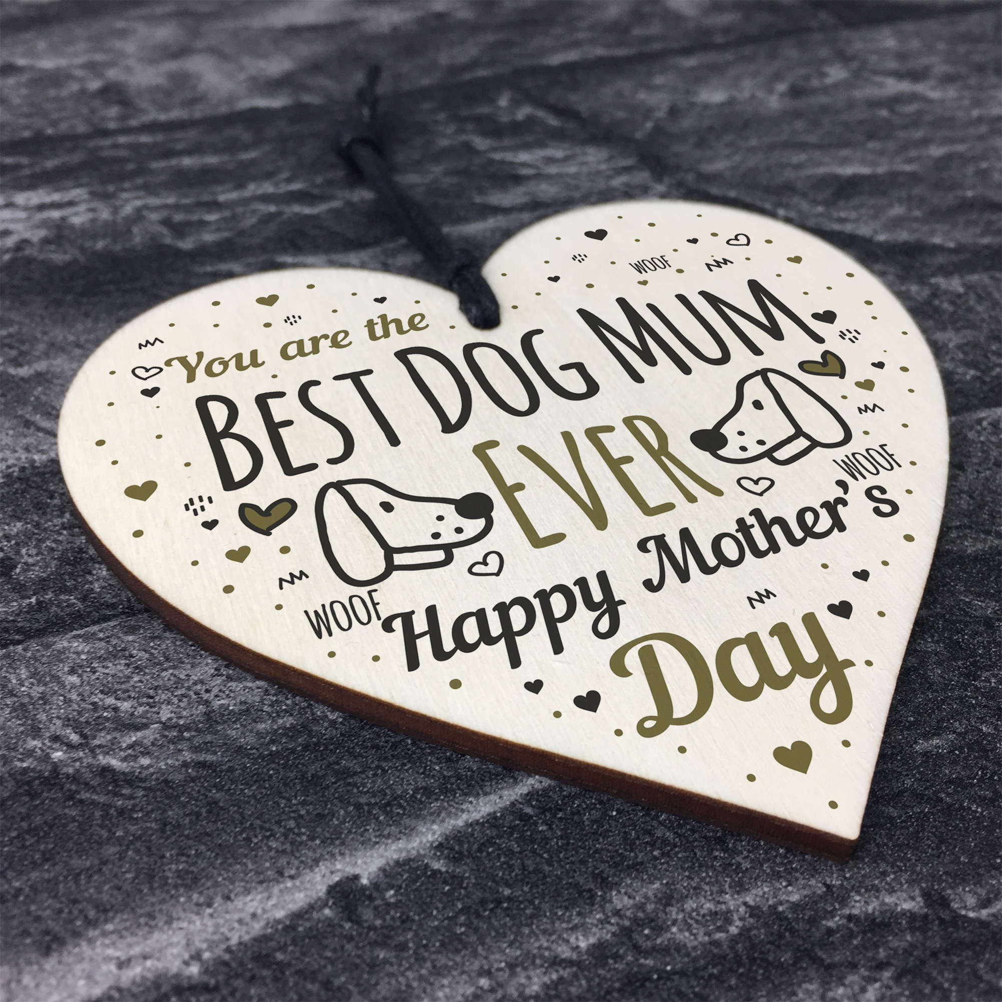 Funny Mother's Day Gift Card Wooden Heart Best Dog Mum Gifts Humour Dog