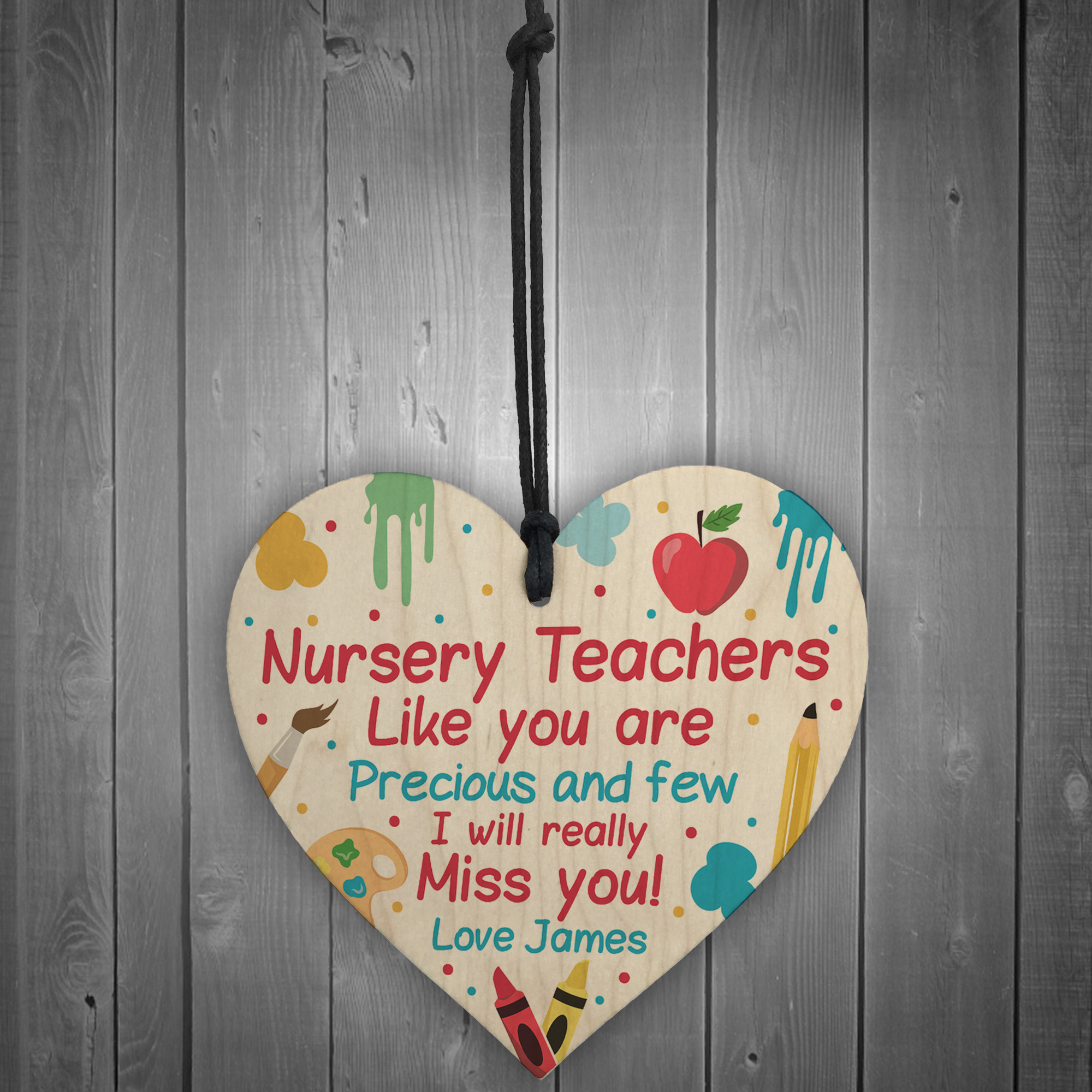 Personalised Nursery Teacher Gifts Wooden Heart Thank you Leaving