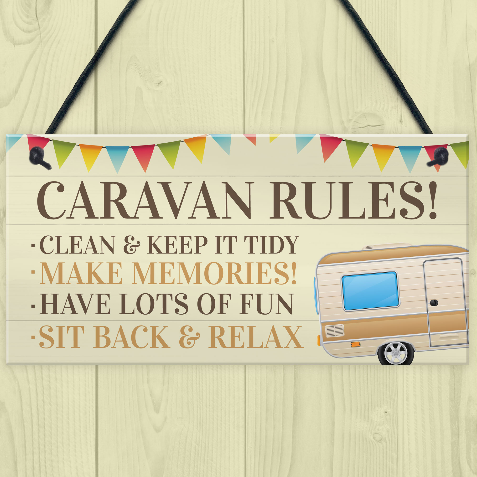 Novelty Caravan Rules Hanging Plaque Garden Sign Motorhome Campervan