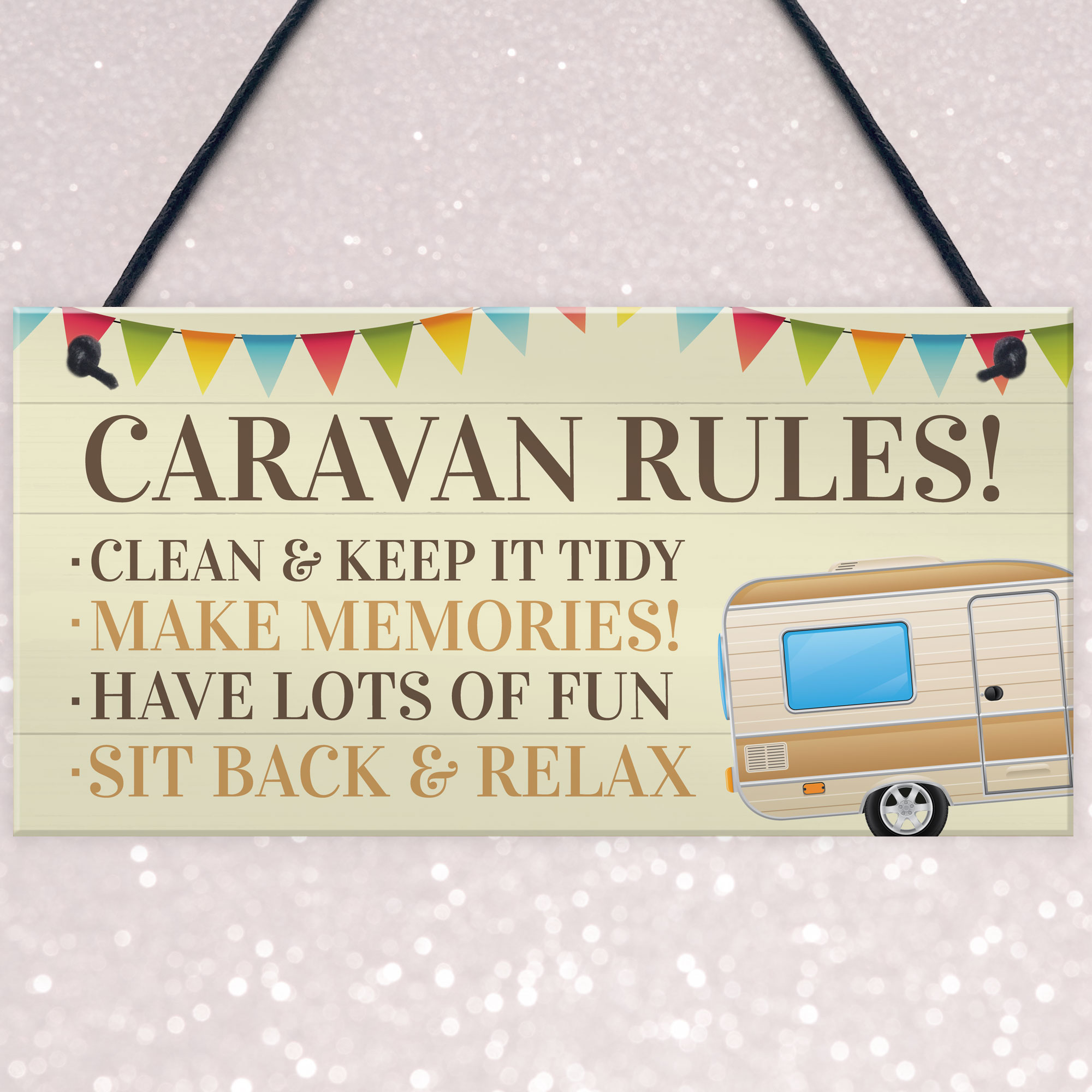 Novelty Caravan Rules Hanging Plaque Garden Sign Motorhome Campervan