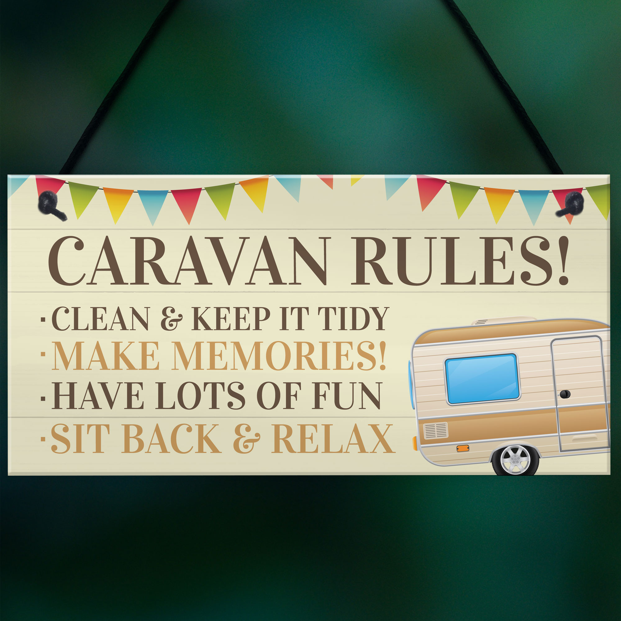 Novelty Caravan Rules Hanging Plaque Garden Sign Motorhome Campervan