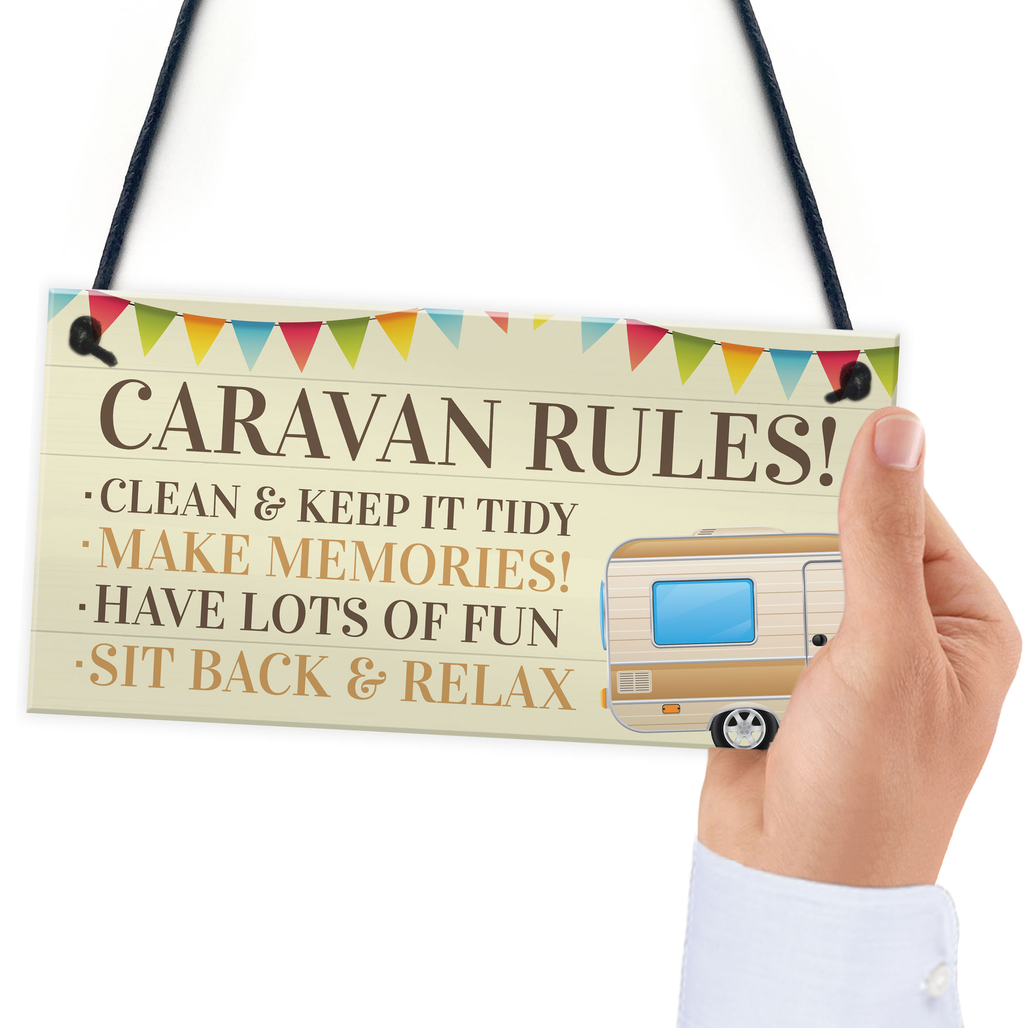 Novelty Caravan Rules Hanging Plaque Garden Sign Motorhome Campervan