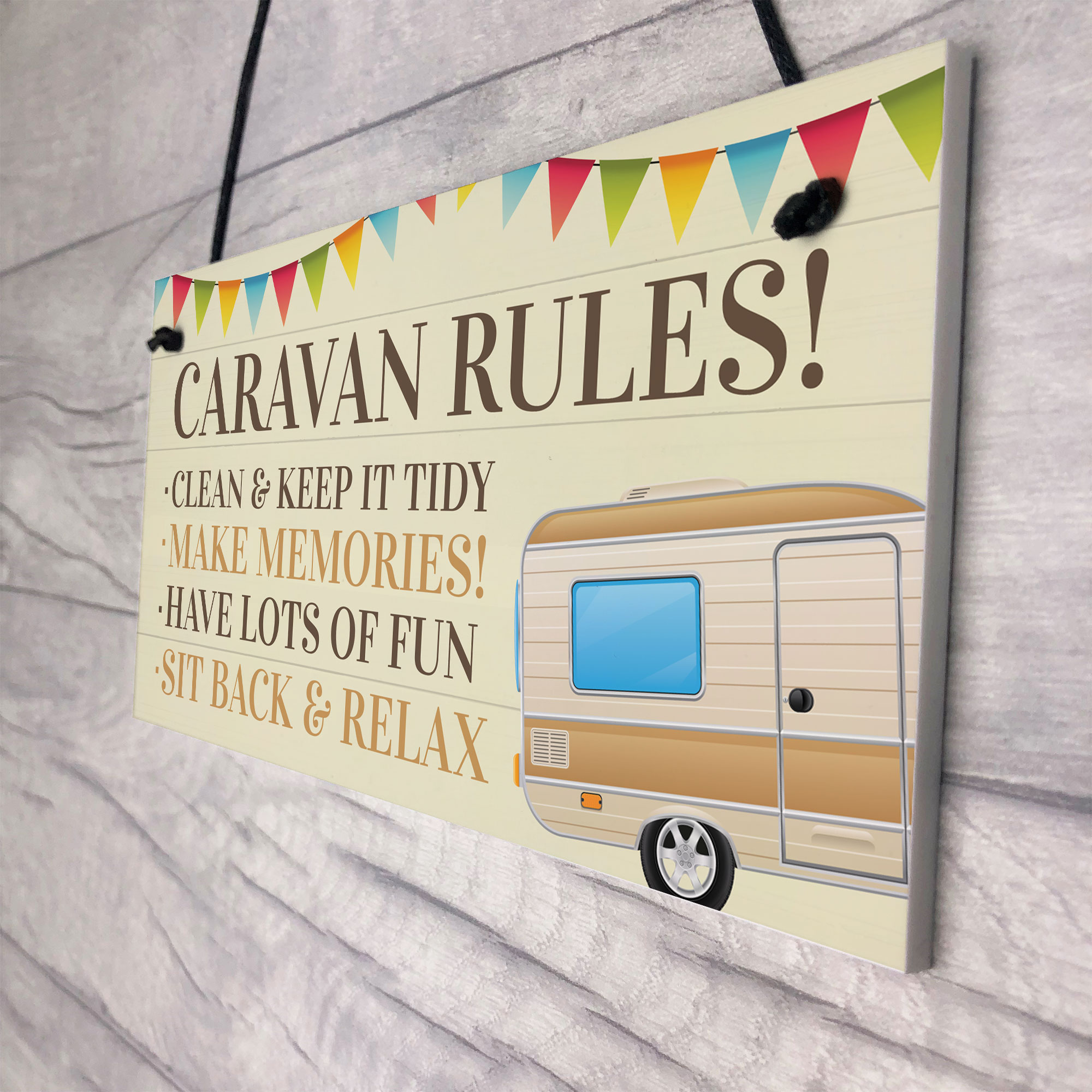 Novelty Caravan Rules Hanging Plaque Garden Sign Motorhome Campervan