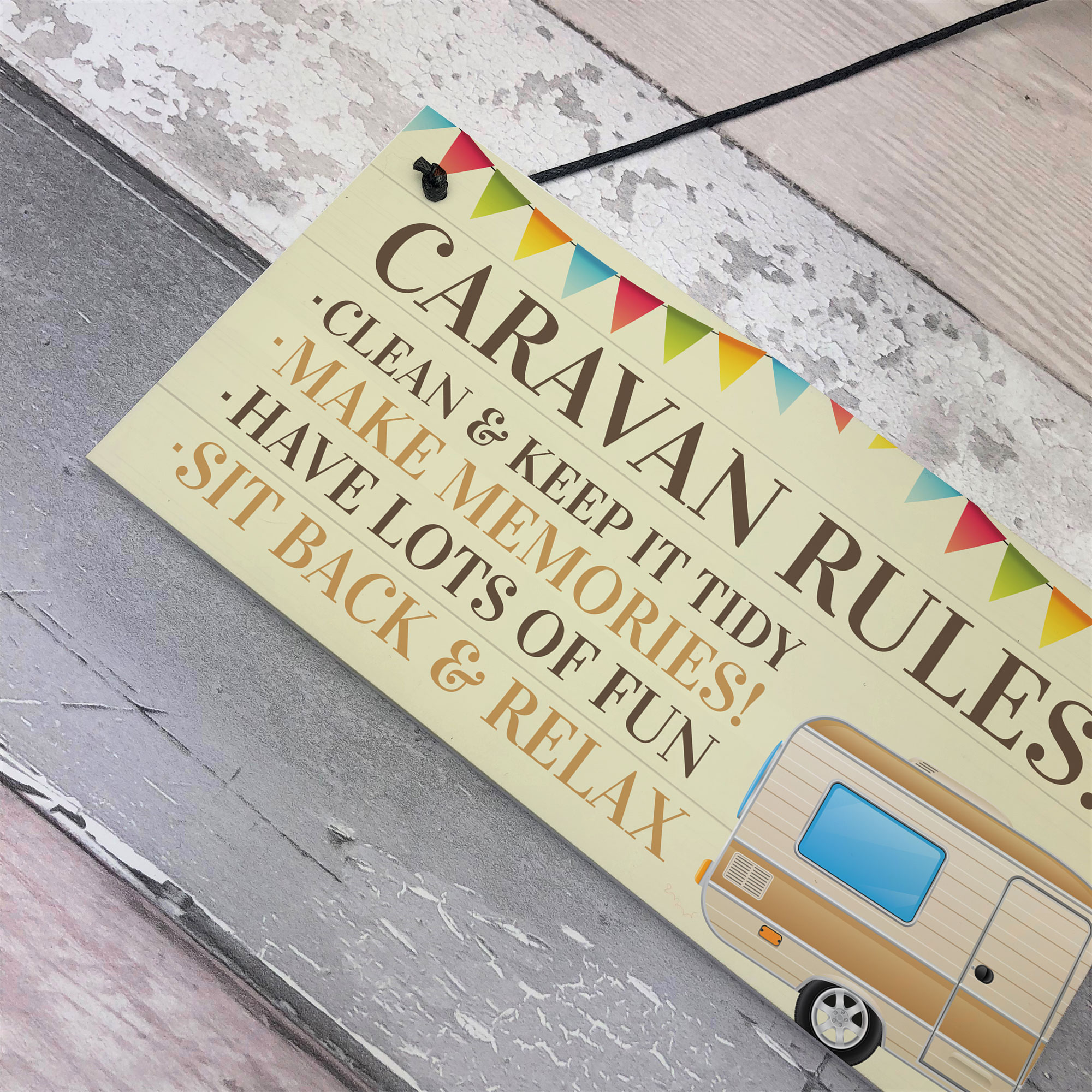 Novelty Caravan Rules Hanging Plaque Garden Sign Motorhome Campervan