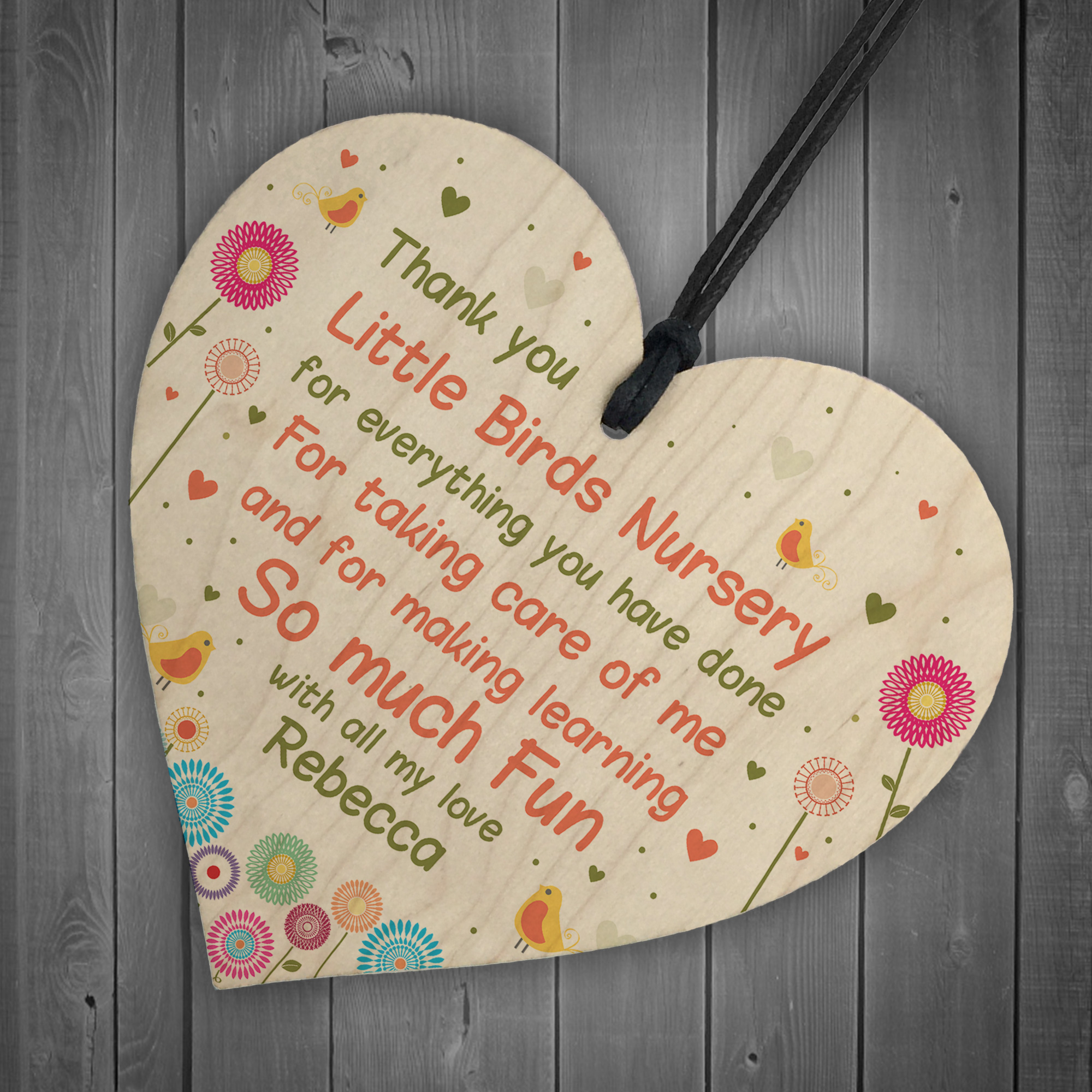 Personalised Nursery Gift Wood Heart Leaving Nursery Pre School Teacher TA Gift eBay