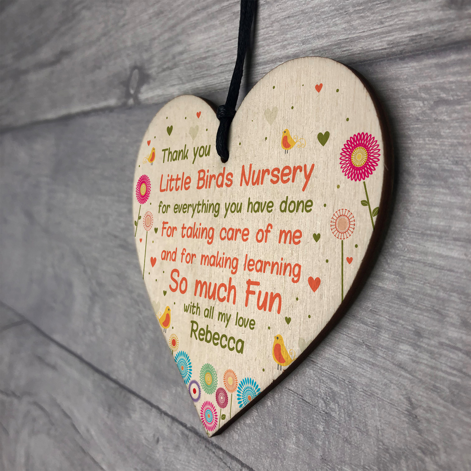 Personalised Nursery Gift Wood Heart Leaving Nursery Pre School Teacher