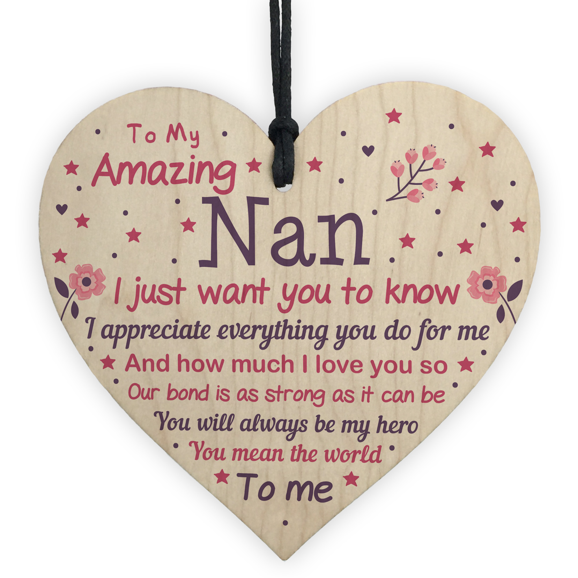 Nan Nanny Nanna Grandma Wood Heart Christmas Gift Love Poem From