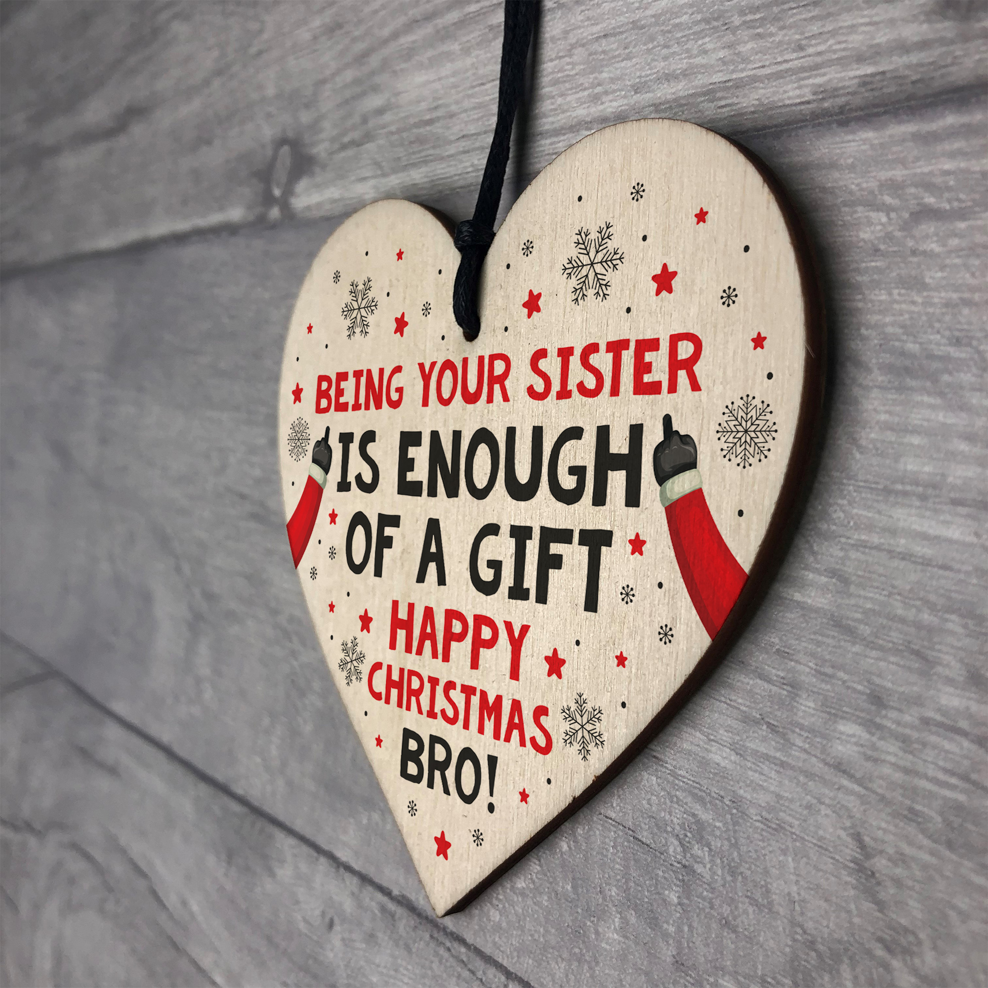 Brother Christmas Gift Funny Novelty Wooden Heart Gift From Sister Big
