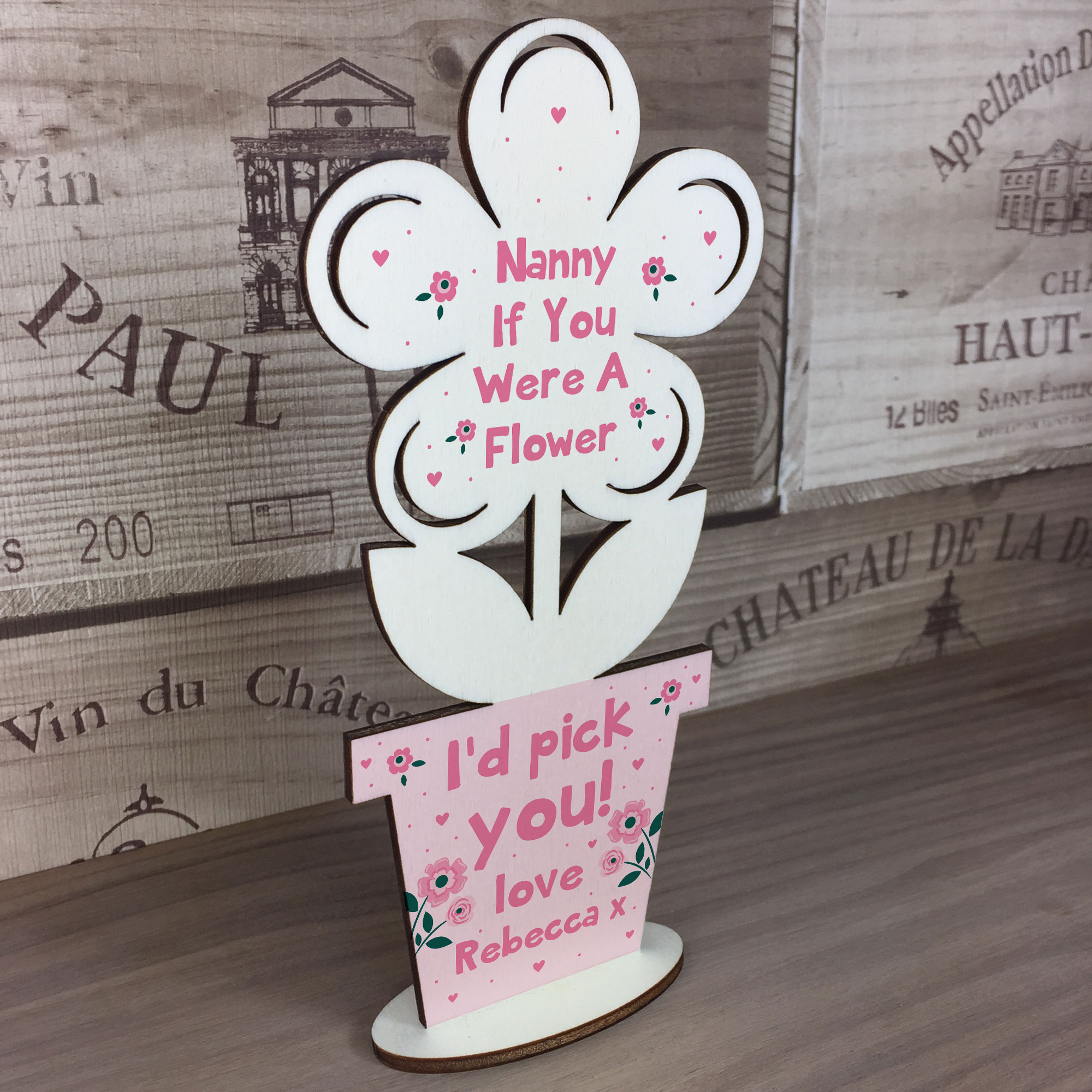 Personalised Gift For Nan Handmade Wood Flower Nanny Birthday Christmas