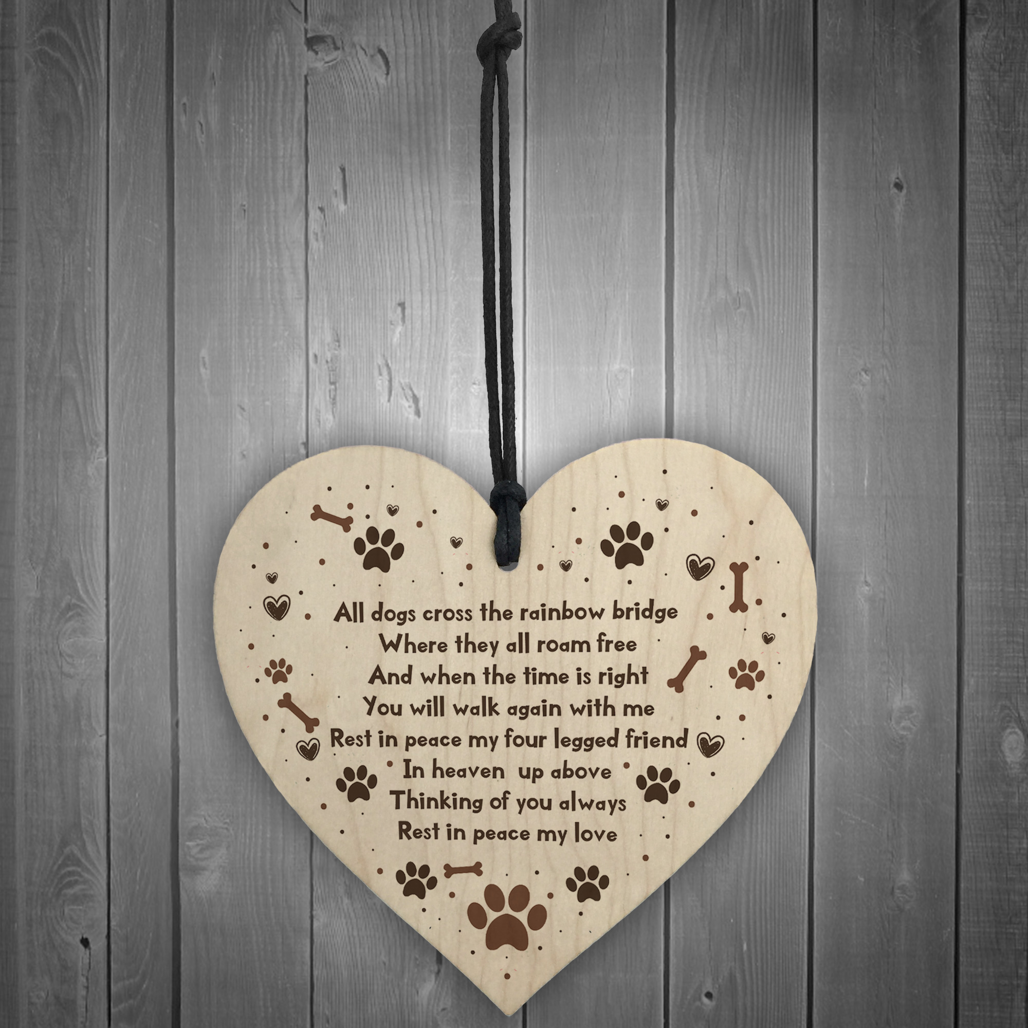 Handmade Pet Memorial Plaque For Dog Wooden Heart Memorial Bauble