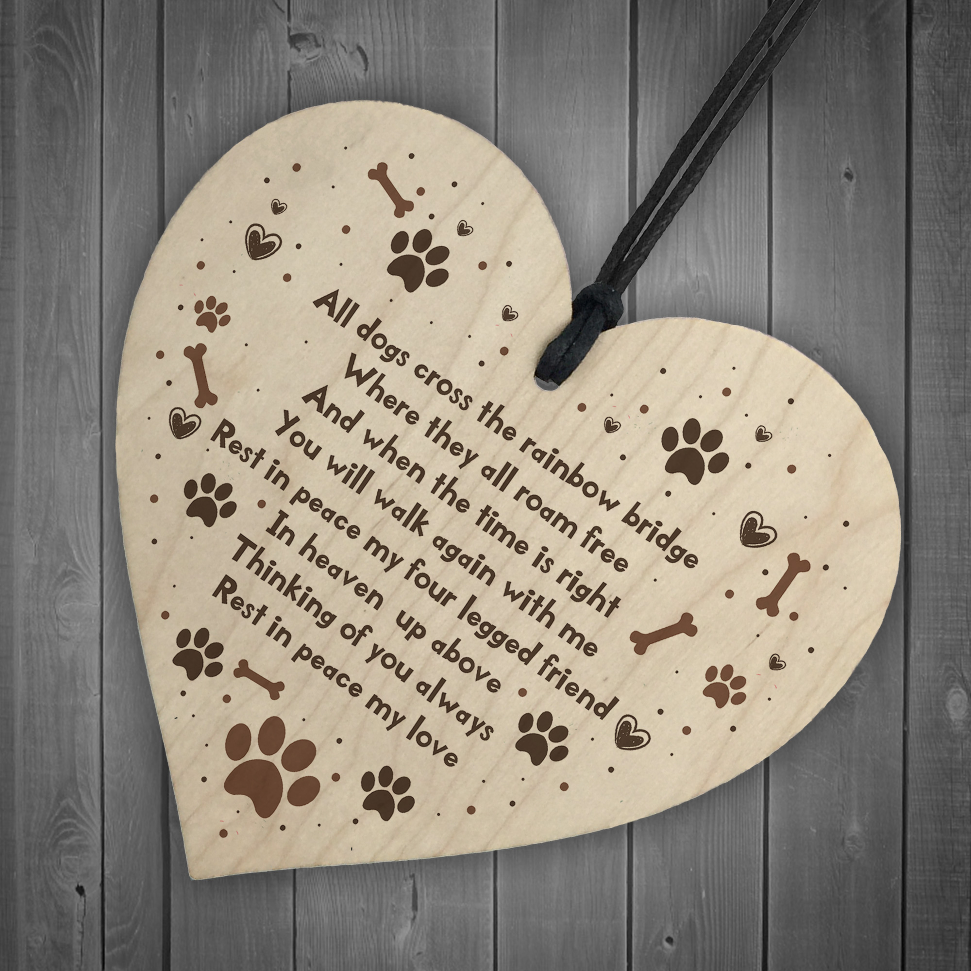 Handmade Pet Memorial Plaque For Dog Wooden Heart Memorial Bauble