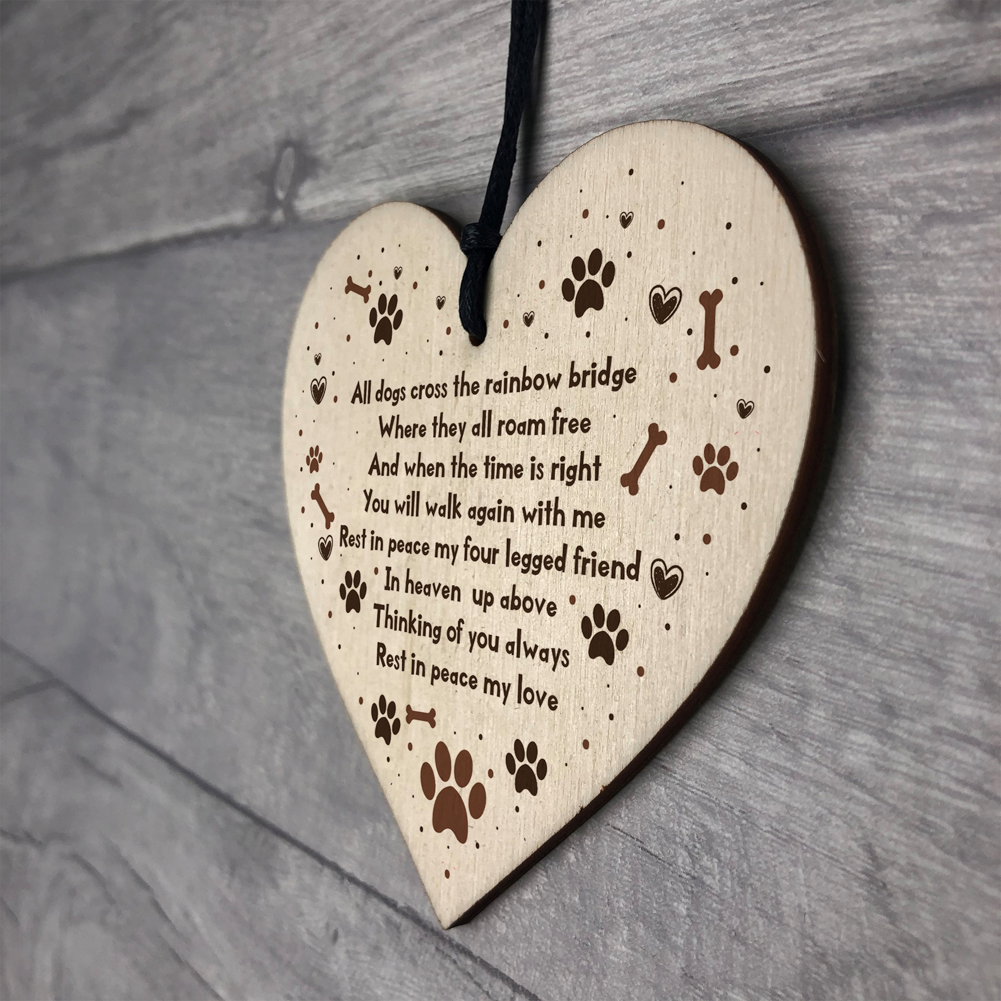 Handmade Pet Memorial Plaque For Dog Wooden Heart Memorial Bauble