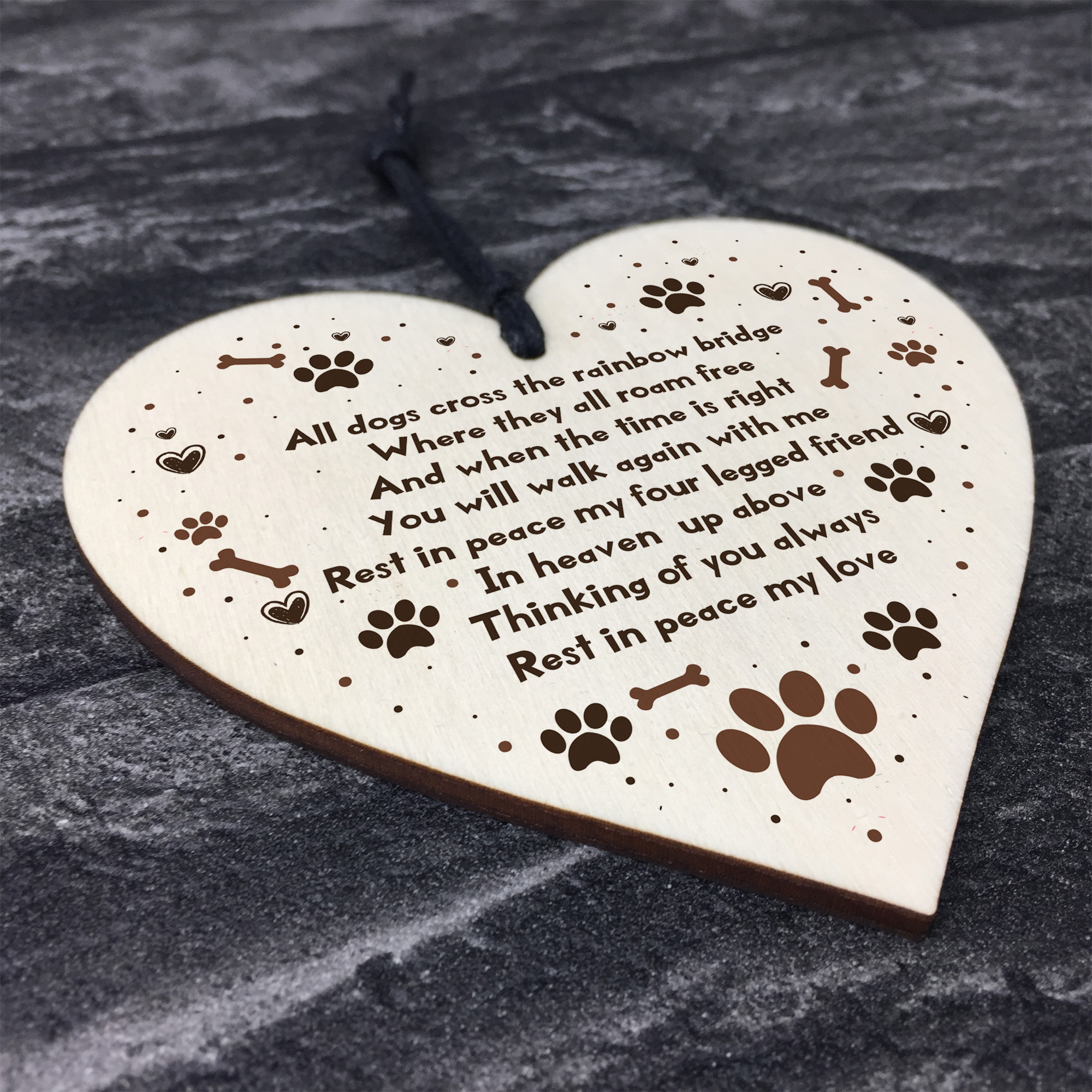 Handmade Pet Memorial Plaque For Dog Wooden Heart Memorial Bauble