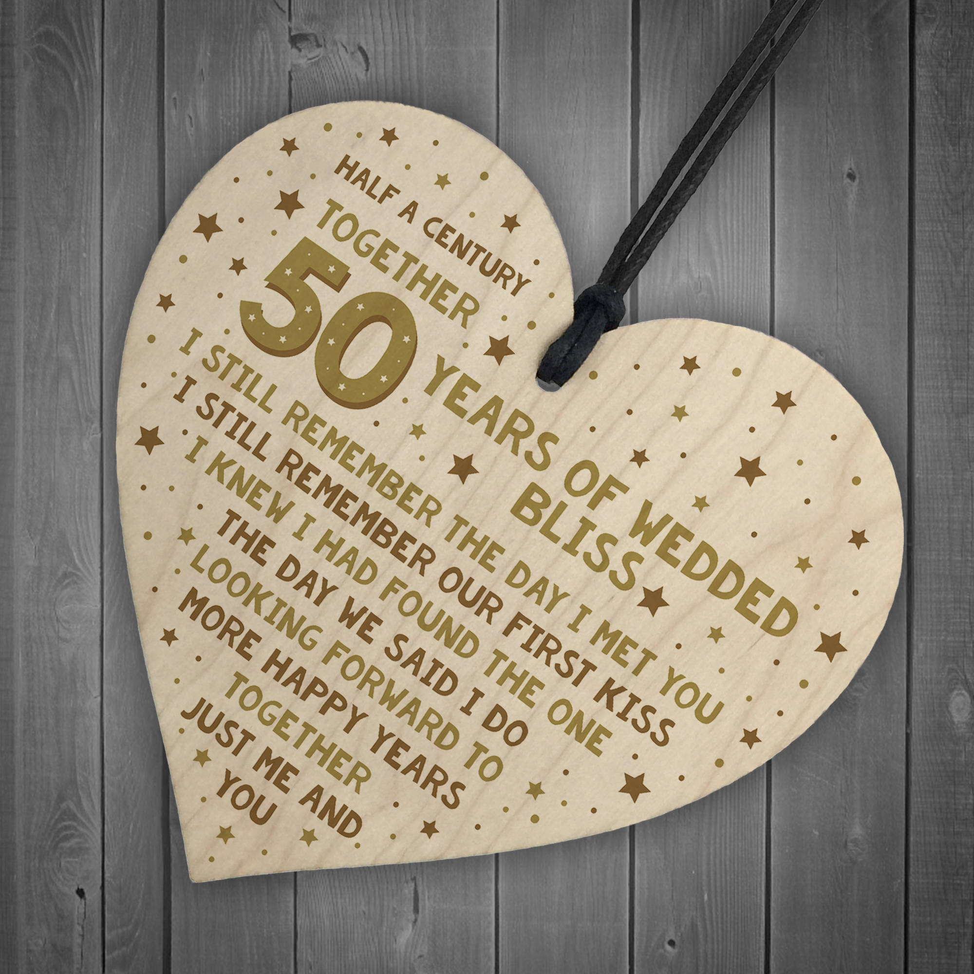 50th Wedding Anniversary Card Wood Heart Gift For Husband