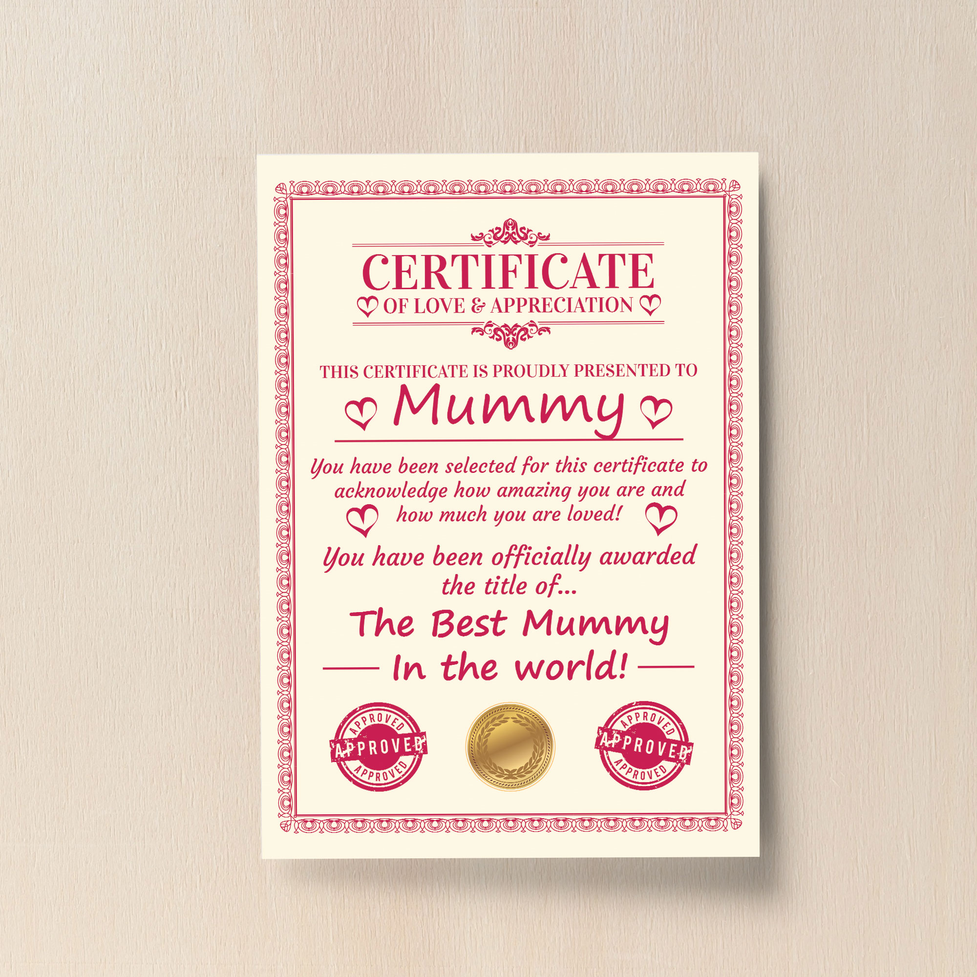 Mothers Day Novelty Gift Certificate Present For Mum Mummy Gift From