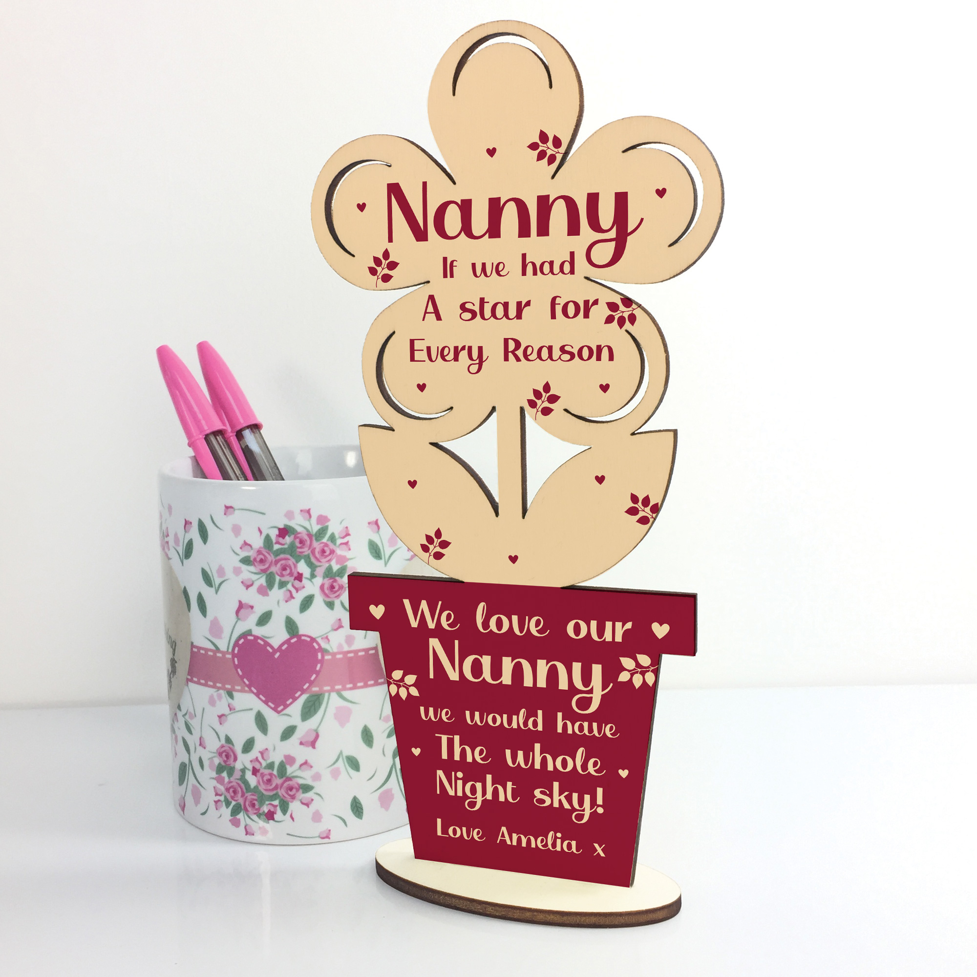 PERSONALISED Wooden Flower Gift For Nan Nanny Nana Grandma Grandparent Birthday eBay