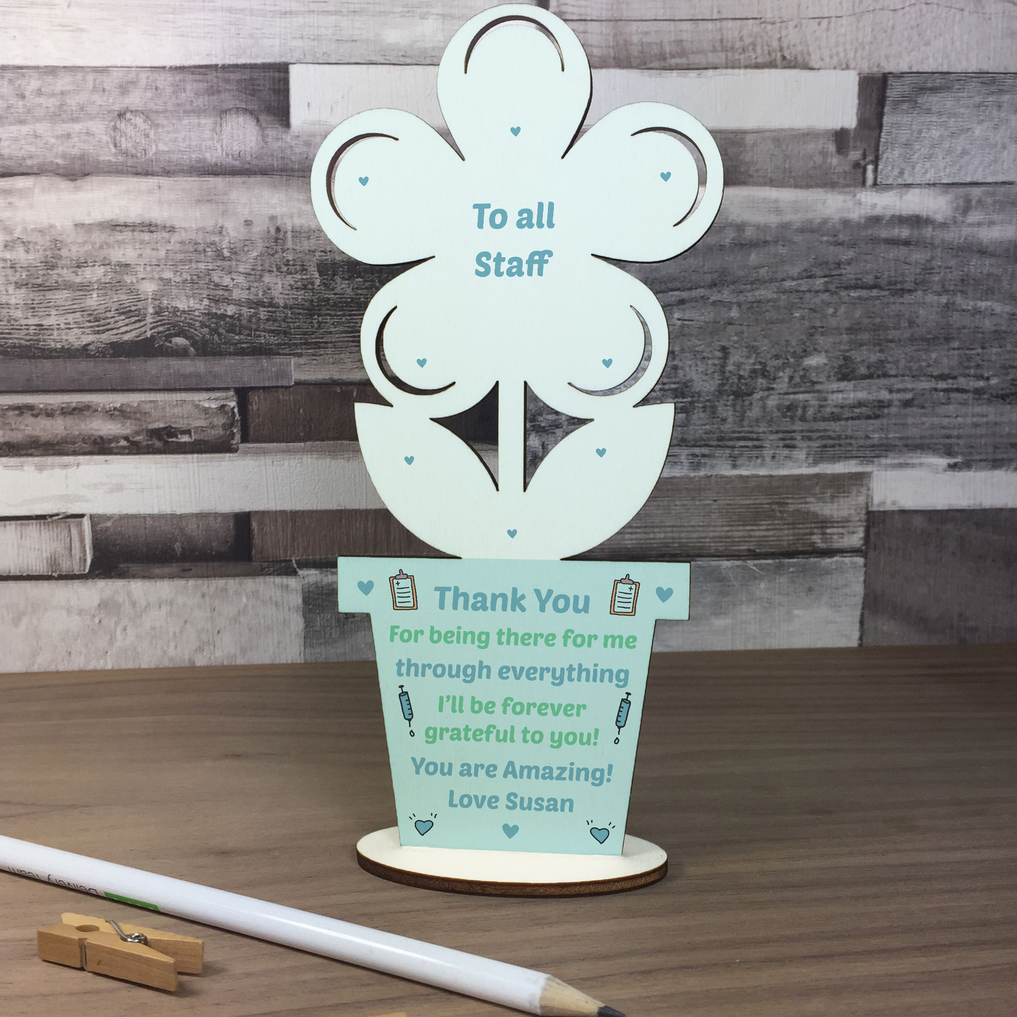 Gift For Hospital Staff Personalised Wood Flower Thank You Gift Nurses Doctors eBay