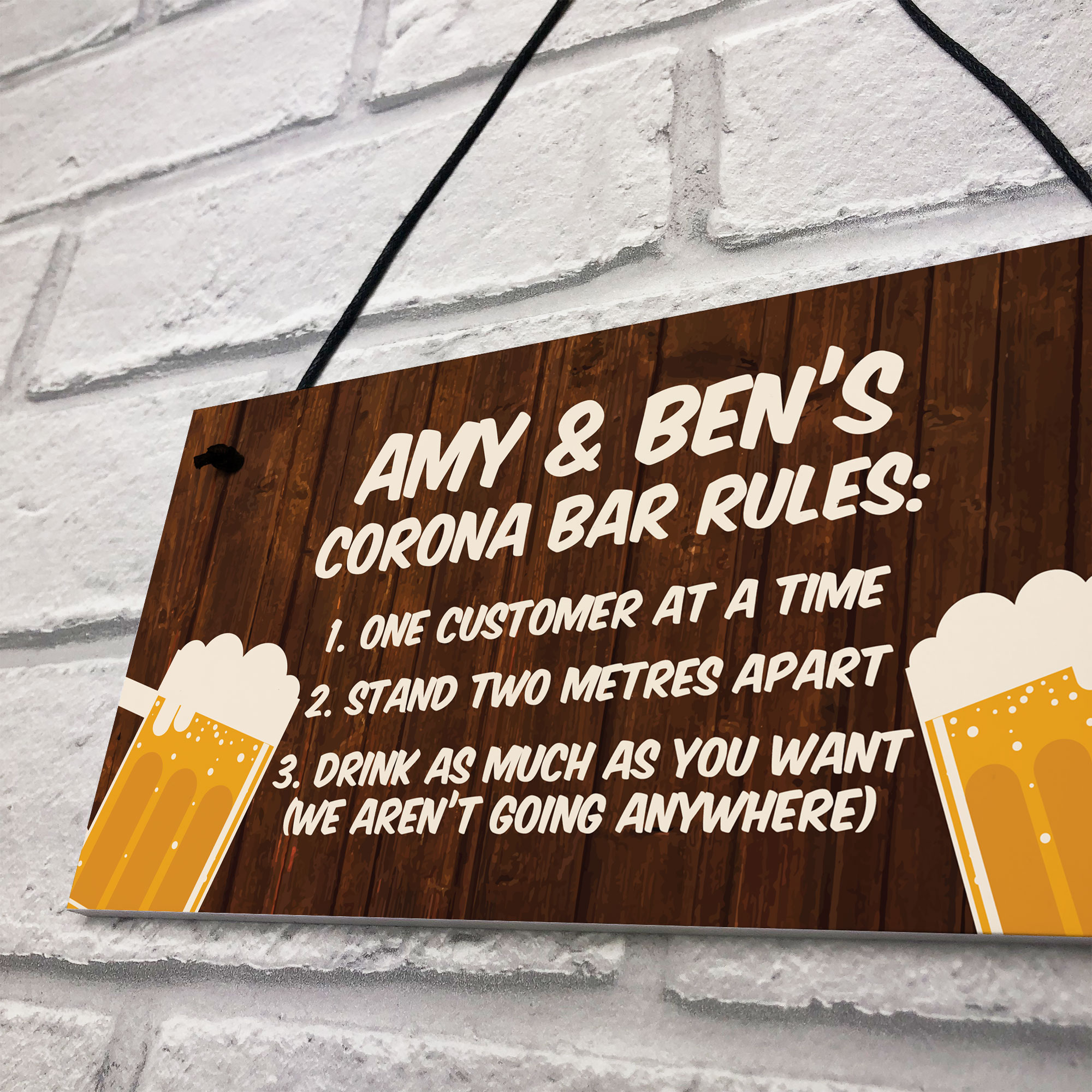 Funny Personalised Corona Bar Rules Home Bar Pub Sign Garden Plaque