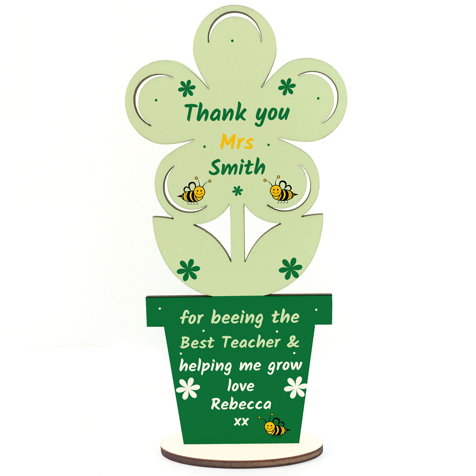 Quirky Teacher Gift Thank You Wooden Flower Leaving Nursery Preschool