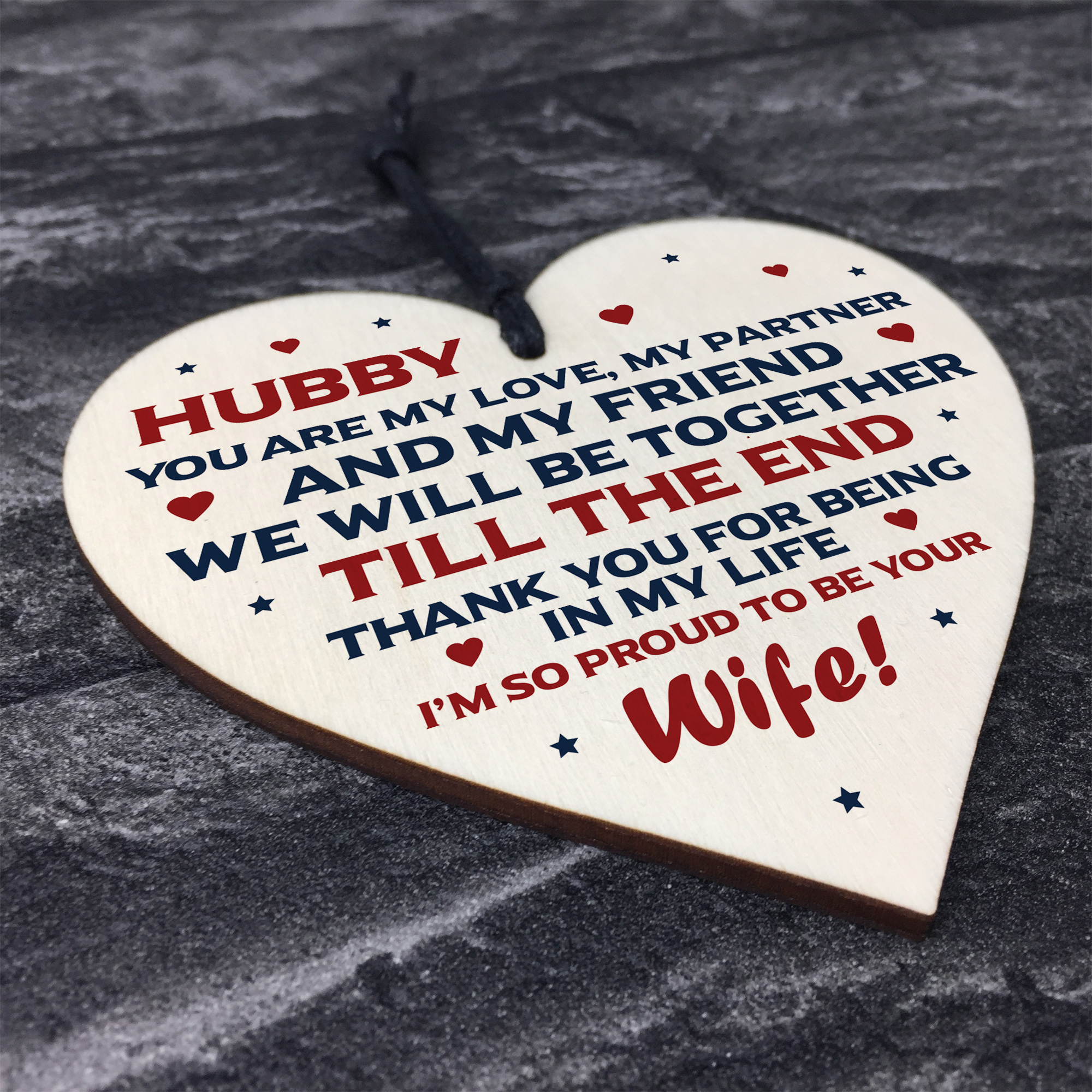 Husband Hubby Gift Novelty Wooden Heart Anniversary Birthday Gift For
