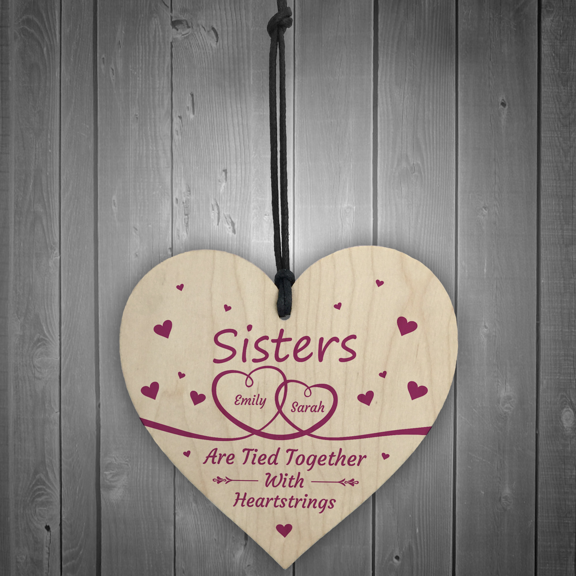 Personalised Sister Gifts Wooden Heart Sign Keepsake Birthday Gift For