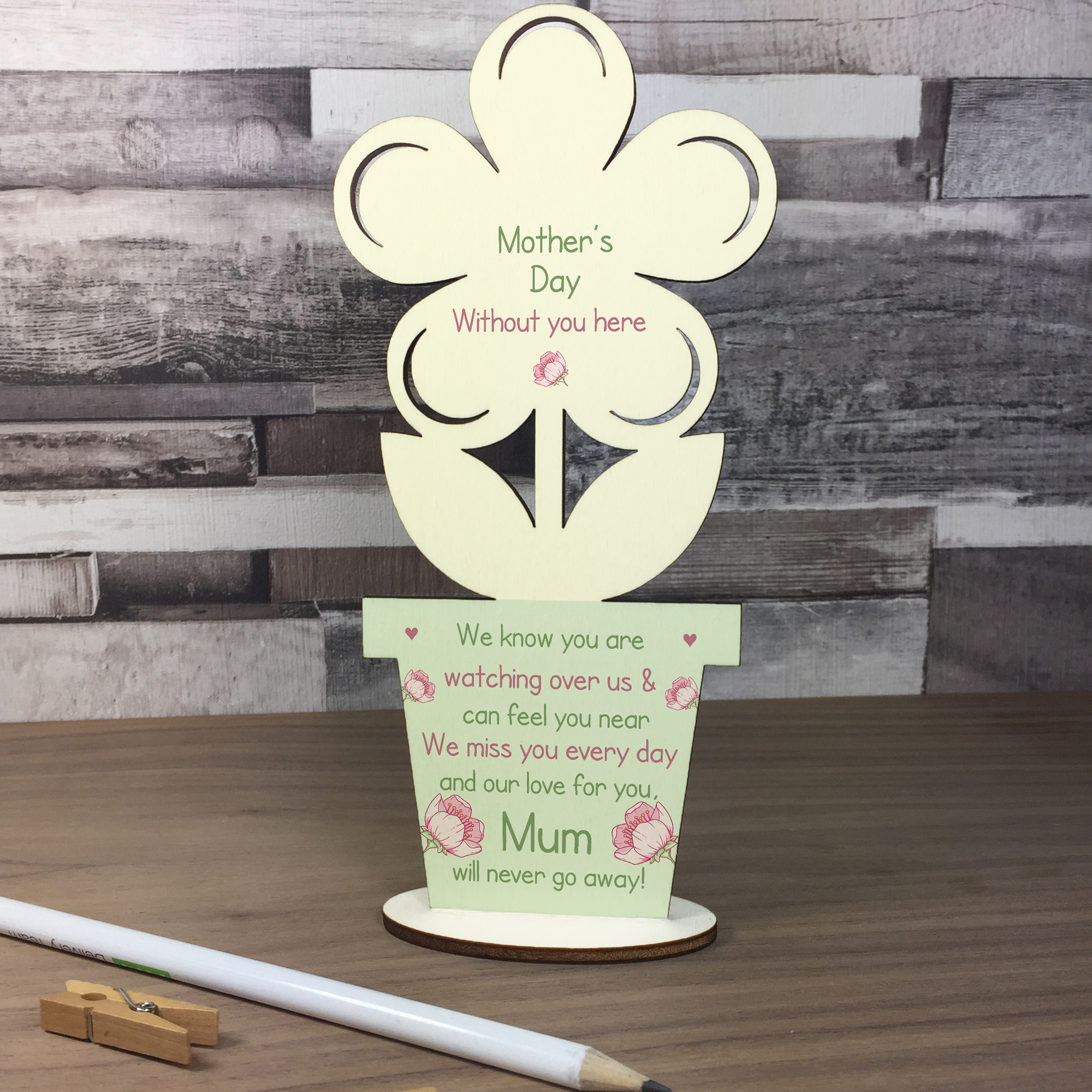 Mothers Day Memorial Gift For Mum Wooden Flower In Memory Plaque For