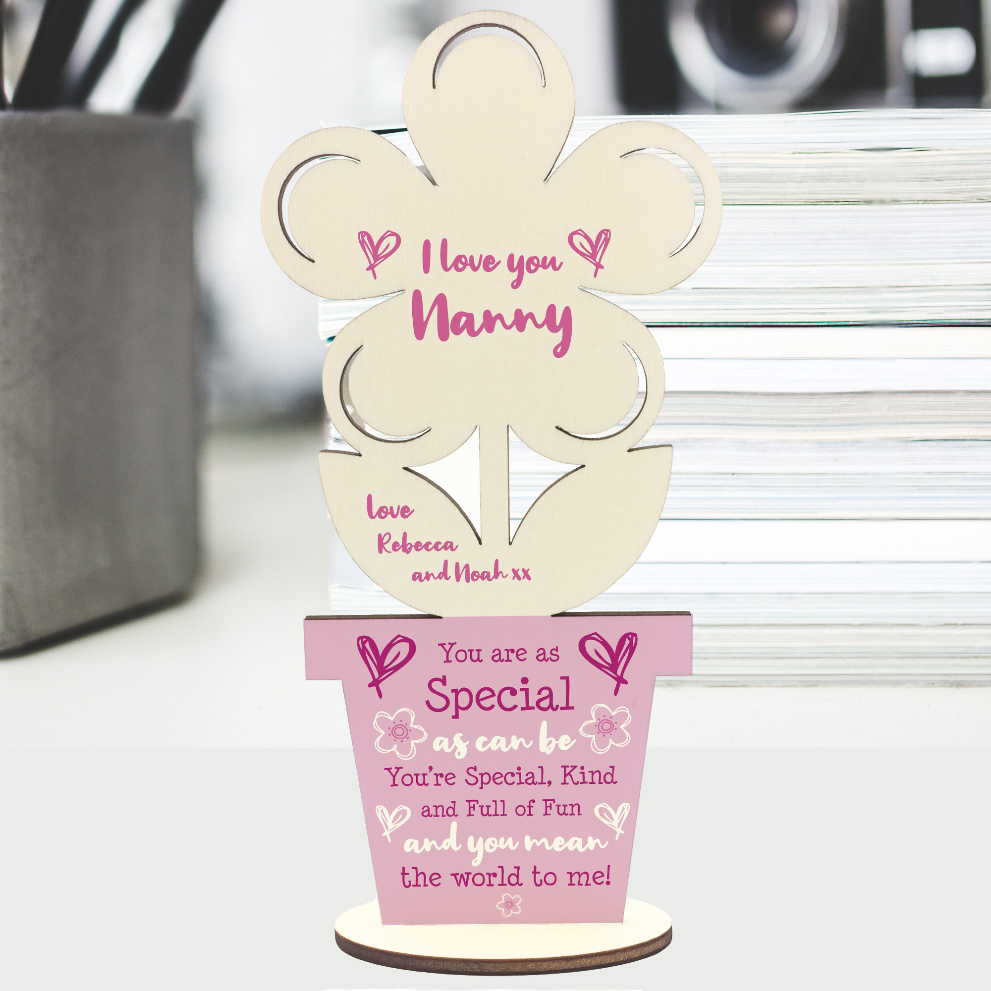 Novelty Gift For Nanny Birthday Wood Flower Personalised Grandparent Gifts | eBay